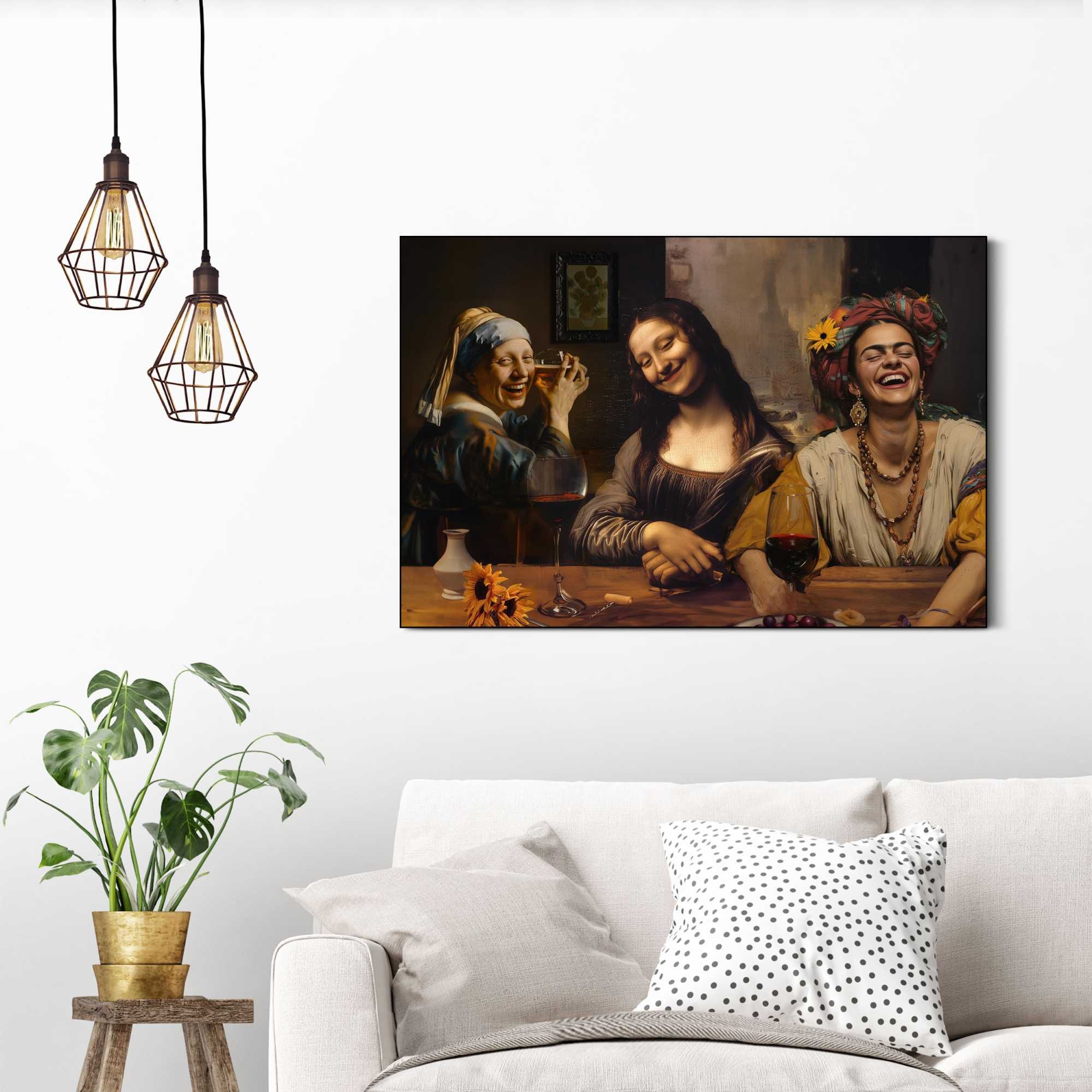 Reinders Wandbild "Girls Night Out" Home Office - Perlenmädchen - Mona Lisa - Frida Kahlo - Braun - MDF