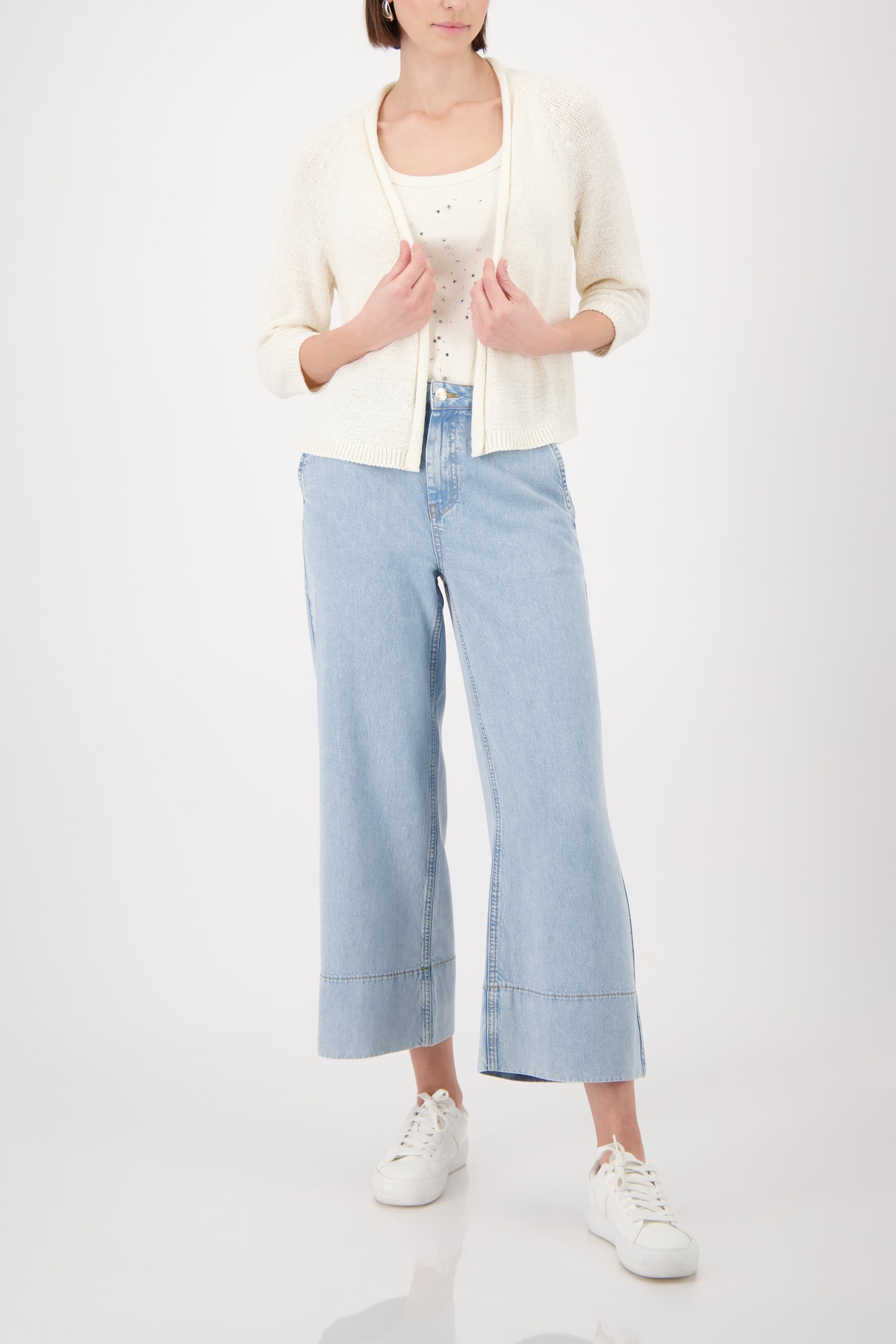 Monari Veste en tricot »Jacke Stricküberwurf Basic« à manches mi-longues