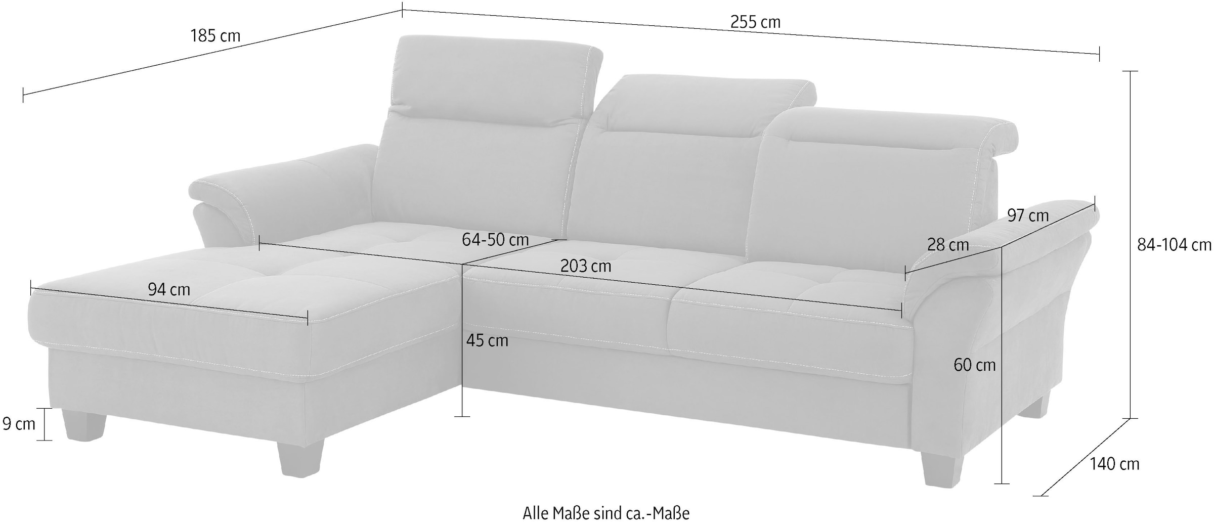 Home affaire Ecksofa »Solvei L-Form«, mit Recamierenabschluss und Sitztiefenverstellung
