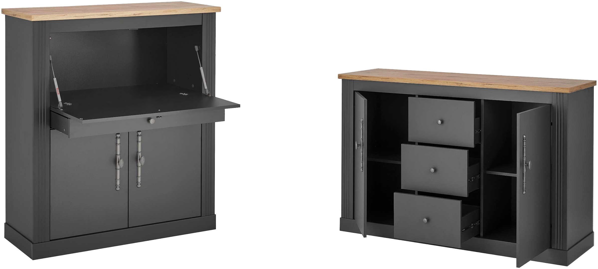 GOODproduct Ensemble de meubles de bureau »Westminster, wohnliches Home-Office, Büro in zwei Farben verfügbar« Ensemble, 2 tlg. comprend secrétaire et buffet de style campagne, avec canal pour câbles