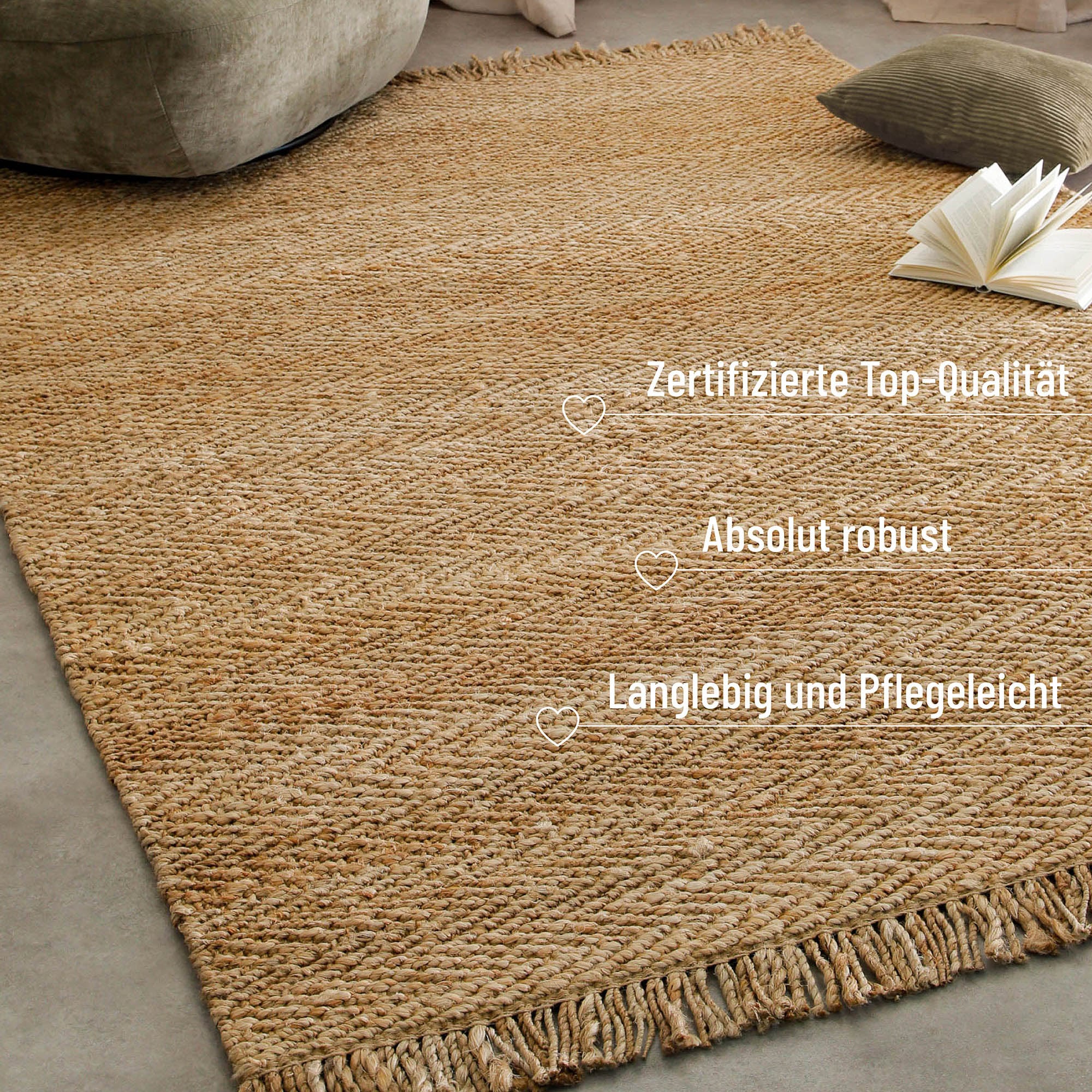 Green Looop Teppich »Dhurry« rechteckig 12 mm Höhe handgewebt, robust, strapazierfähig, Jute, Natur, Wohnzimmer