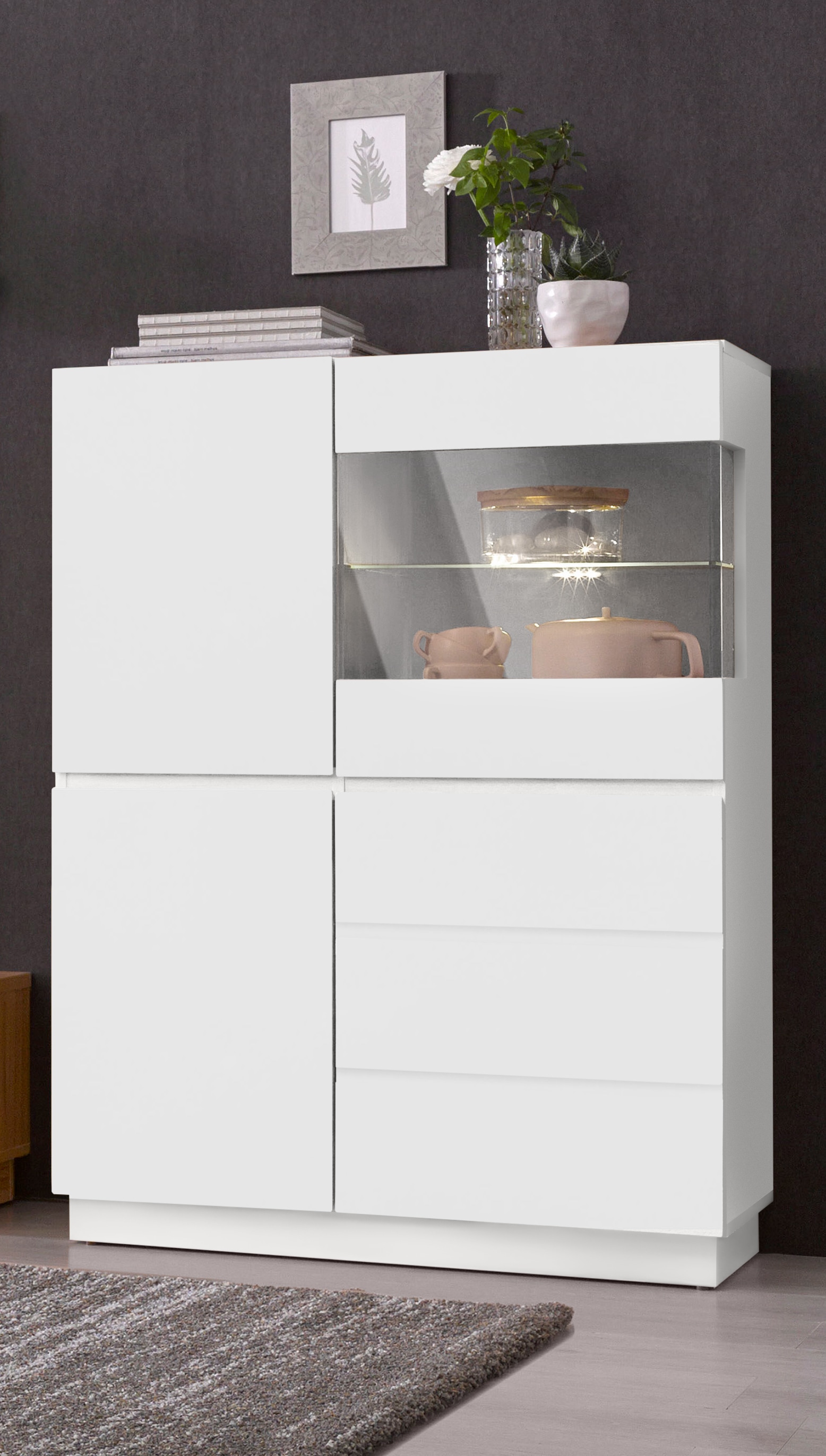 Home affaire Highboard »Laima«, Vitrine, Höhe 120 cm, teilmassiv, FSC®-zertifiziert