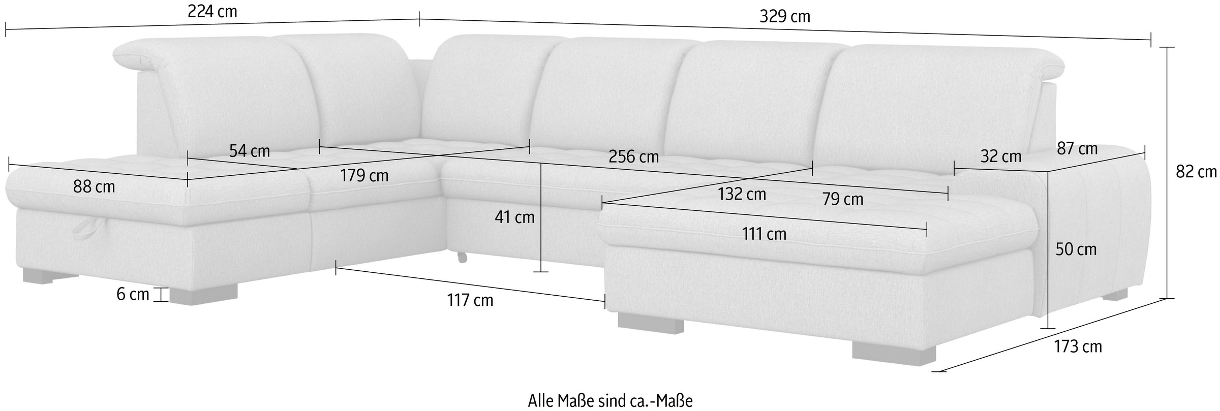 sit&more Wohnlandschaft »Luxor U-Form« wahlweise mit Bettfunktion, Bettkasten und Kopfteilverstellung