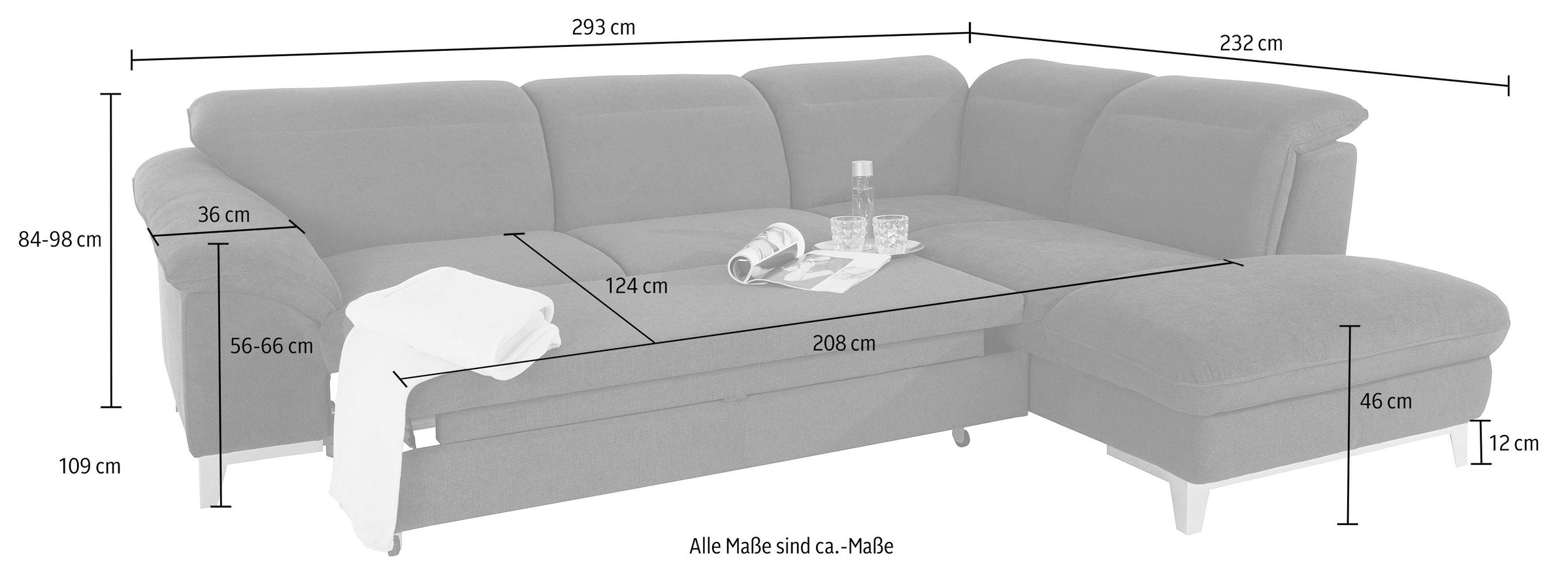 COTTA Polstergarnitur »Teresa L-Form« Set,  Set bestehend aus: Ecksofa mit Kopfteilverstellung & Hocker