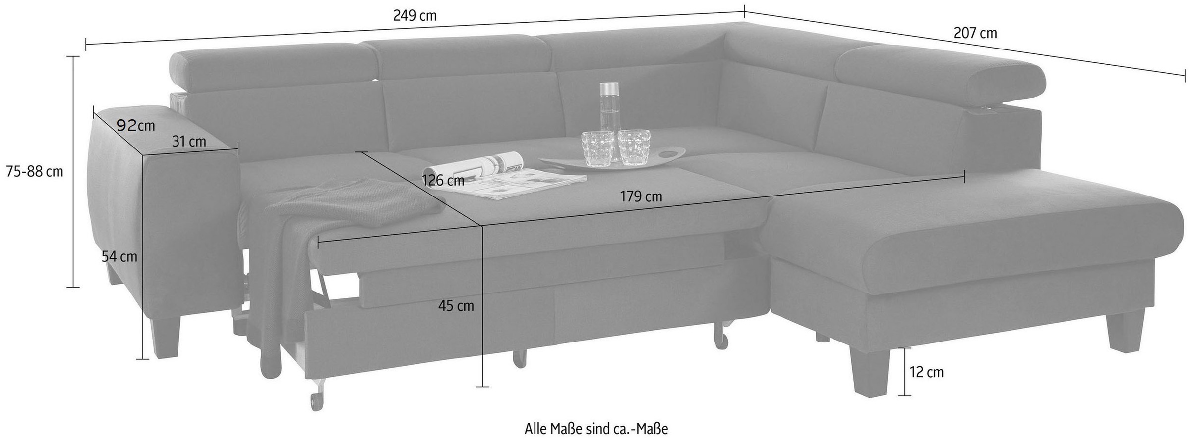 COTTA Ecksofa »Morven L-Form«, Kopfteilverstellung, wahlweise mit Bettfunktion und Bettkasten