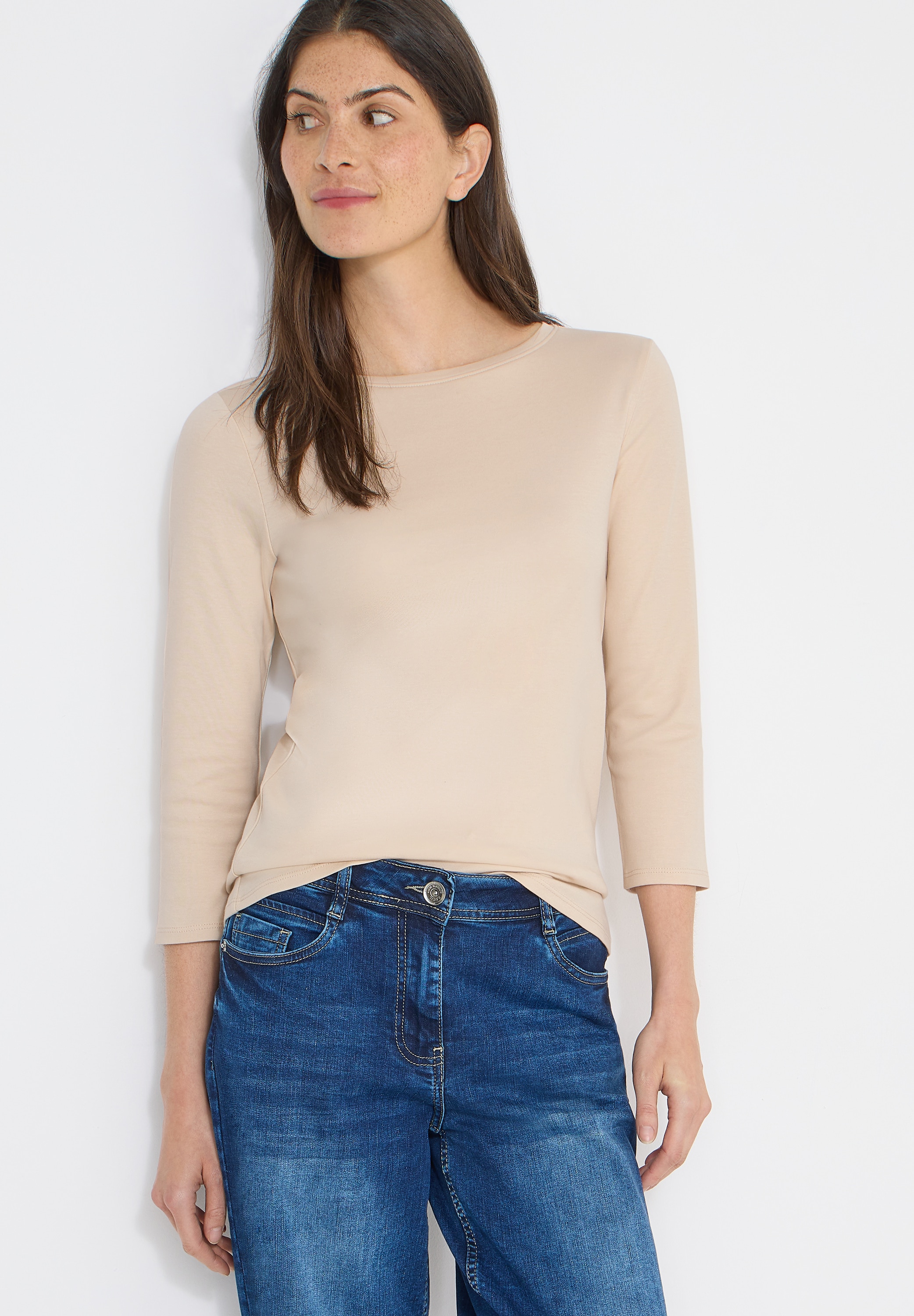 Cecil 3/4-Arm-Shirt »Basic Boatneck« mit U-Boot-Ausschnitt, unifarben