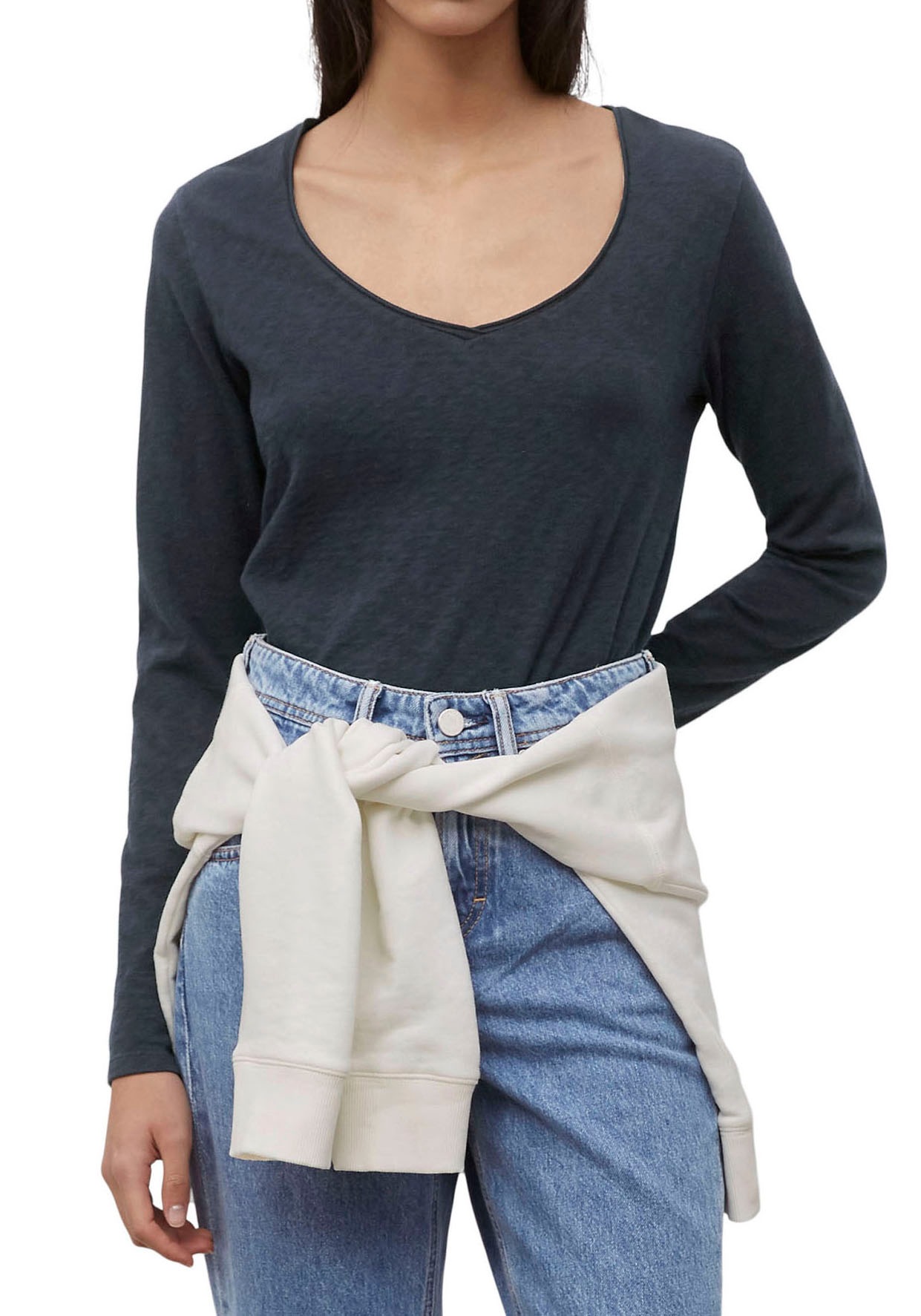 Marc O'Polo DENIM Langarmshirt, mit Rollkante am V-Ausschnitt kaufen