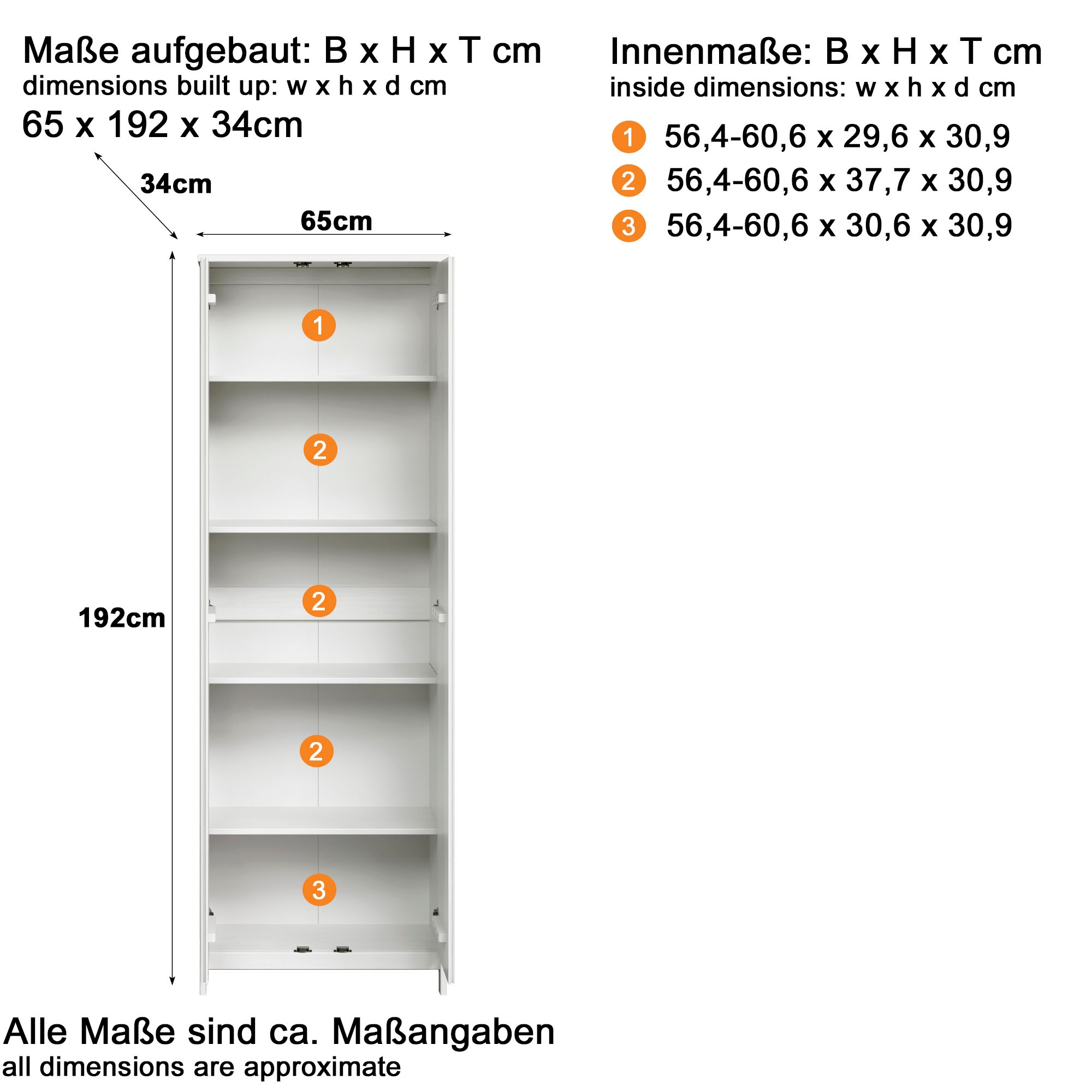 Home affaire Kleiderschrank »Aarhus« 1 Stk. tlg. Weisser, griffloser Massivholz Schrank - (B/T/H) 65/34/192 cm