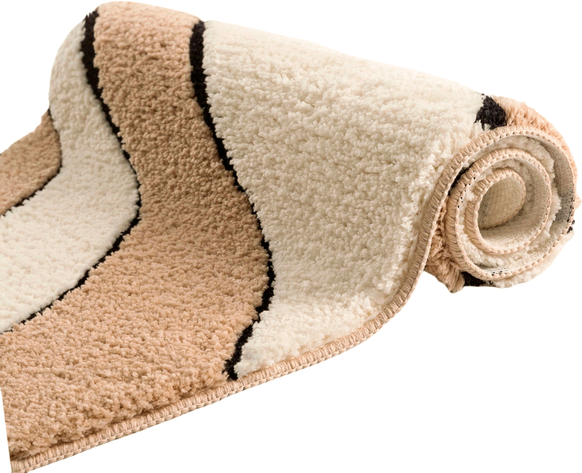 my home Badematte »Anna, Badvorleger, Badezimmer Teppich«, rutschhemmend beschichtet, fussbodenheizungsgeeignet-schnell trocknend, Badteppich, Hoch Tief Effekt, Modern, Weich, Wellen