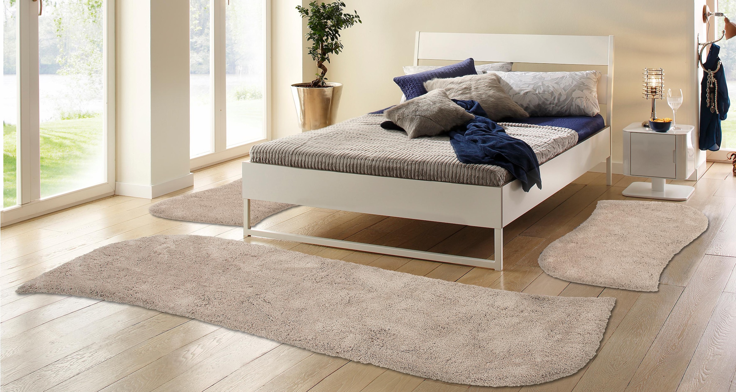 my home Hochflor-Bettumrandung »Desner«, (3 tlg.), Mikrofaser, weich, flauschig, Schlafzimmer, Bettvorleger, Läufer Set