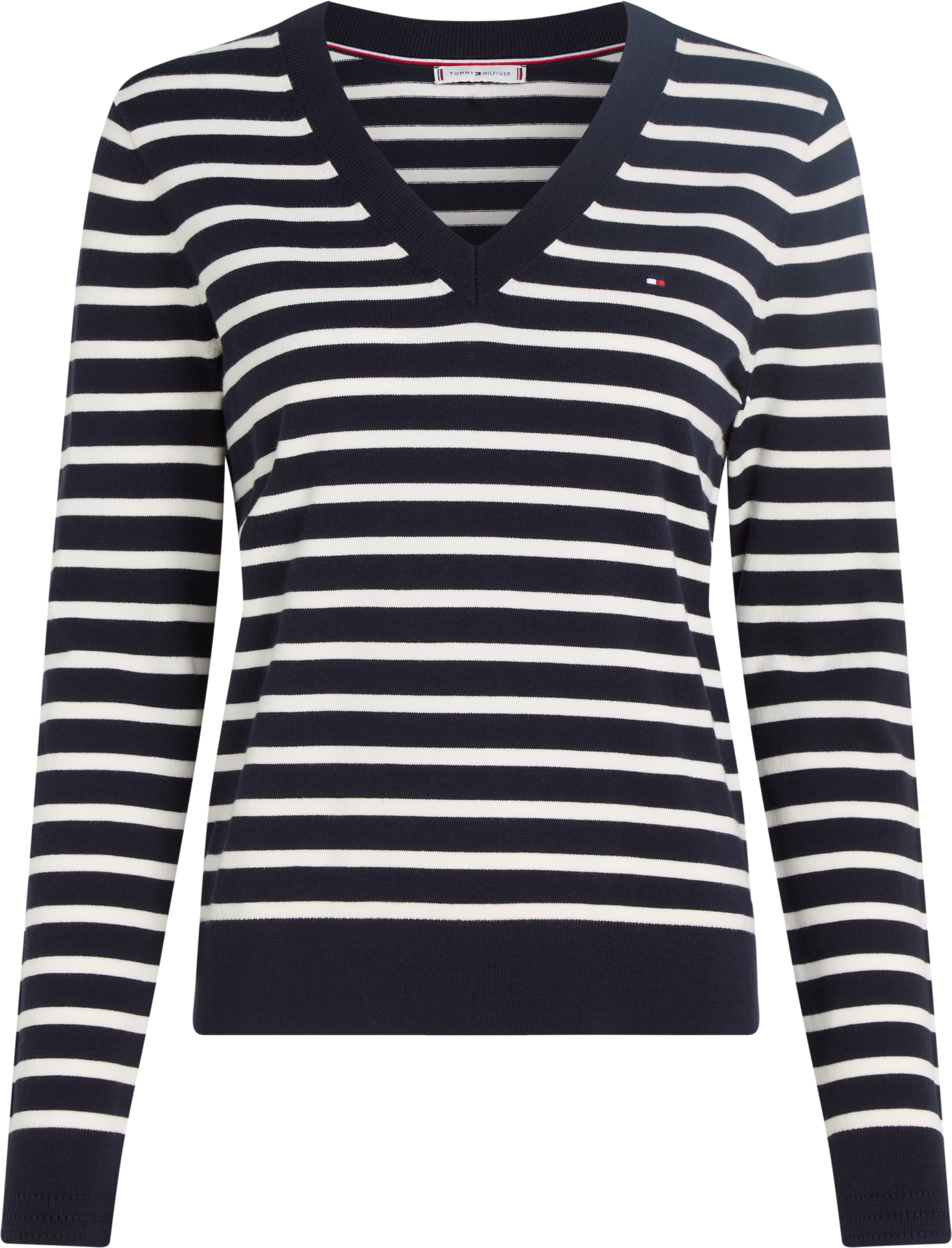 Tommy Hilfiger V-Ausschnitt-Pullover »CO JERSEY STITCH V-NK SWEATER mit V-Ausschnitt und Ripp«, unifarben, casual, regular fit, Baumwollmix, V-Ausschnitt