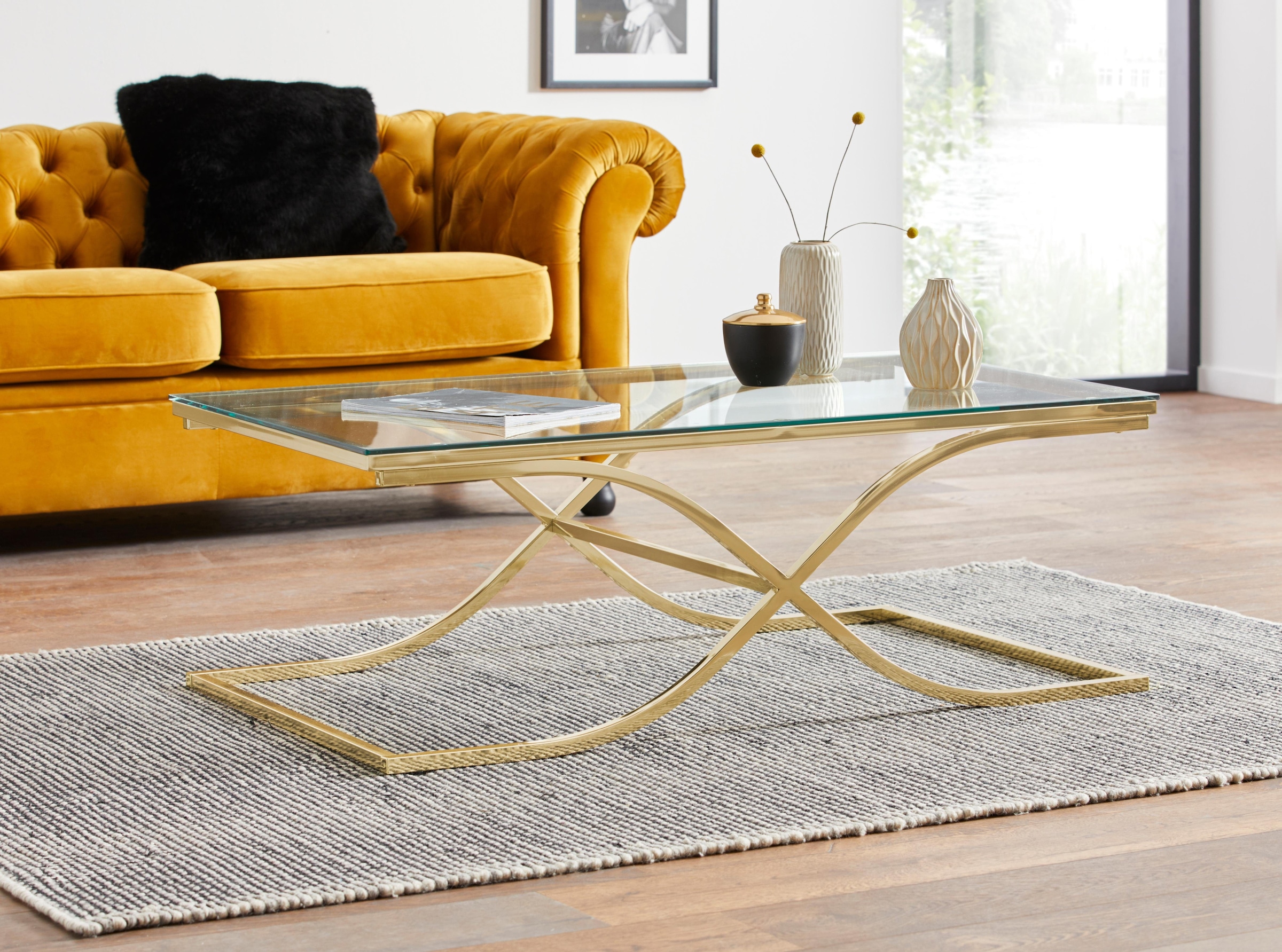 Image of Home affaire Couchtisch "TOPSELLER" Glastisch, OTTOs Choice, Masse (B/T/H): (120/70/42), Gestell in Gold-Optik
