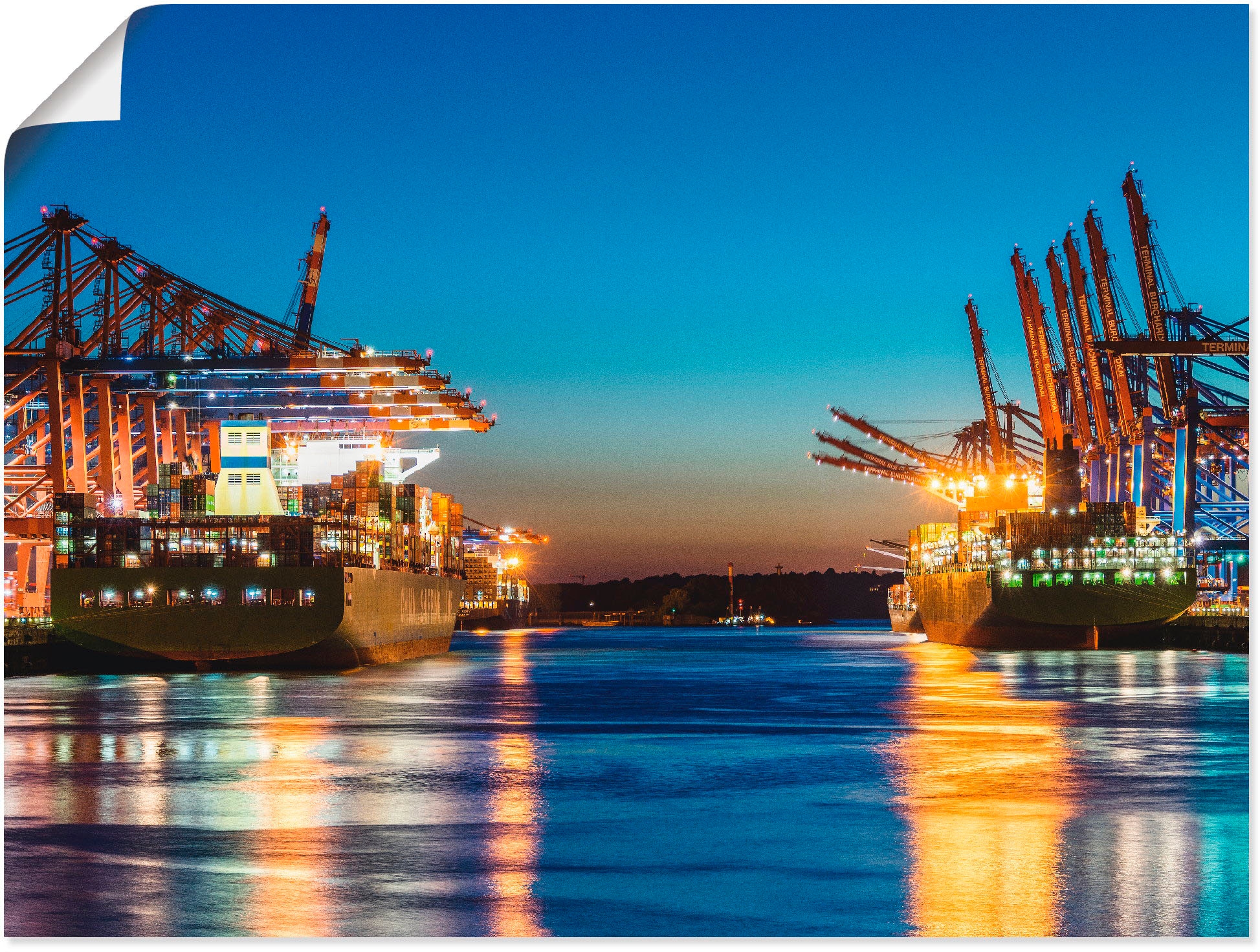 Image of Artland Wandbild "Hamburg Hafen am Abend 2" Deutschland 1 Stk. tlg. als Leinwandbild, Poster in verschied. Grössen