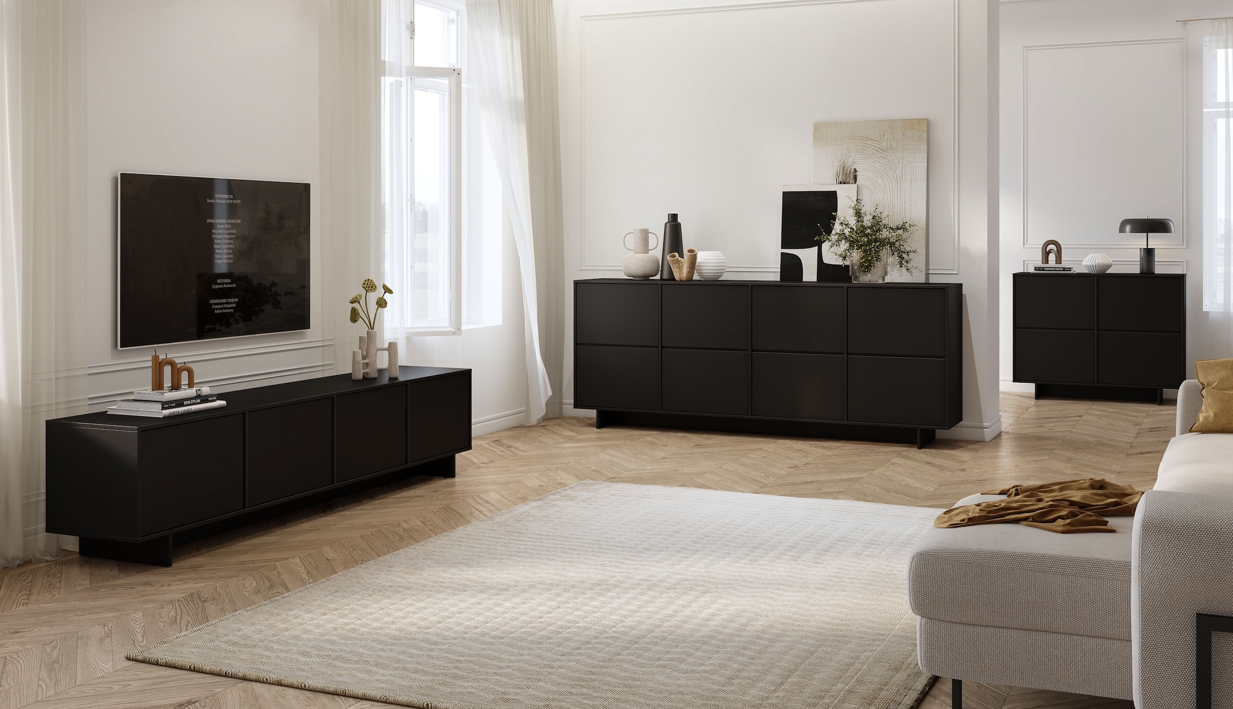 GOODproduct Lowboard »Tatami, Modernes griffloses TV-Board, Breit 220,50cm, TV-Schrank« TV-Schrank, TV-Board mit viel Stauraum, push-to-open-Funktion