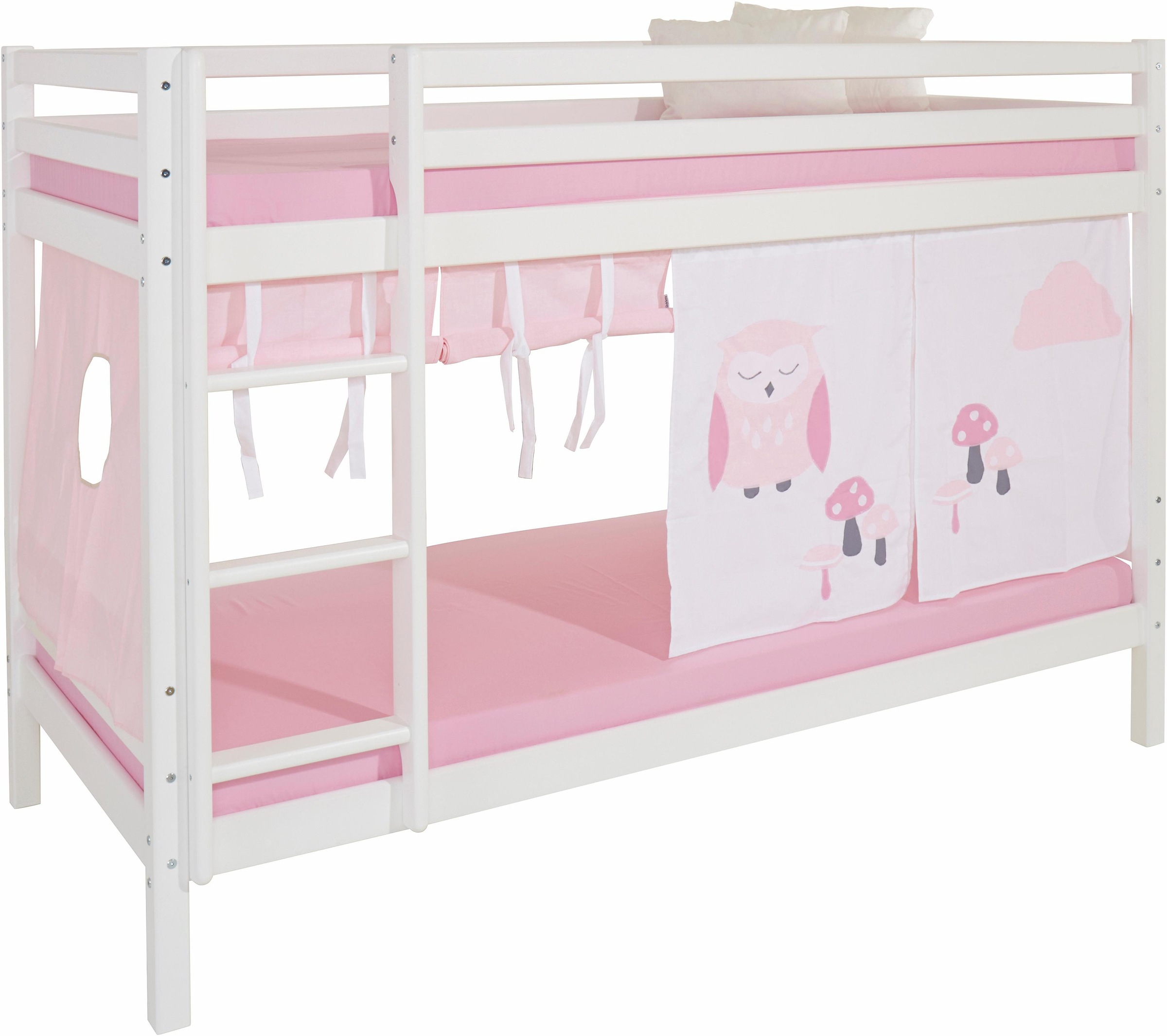 Image of Hoppekids Etagenbett »«Eule»«, massiv mit Vorhang & Matratzen, 2 Grössen bei Ackermann Versand Schweiz