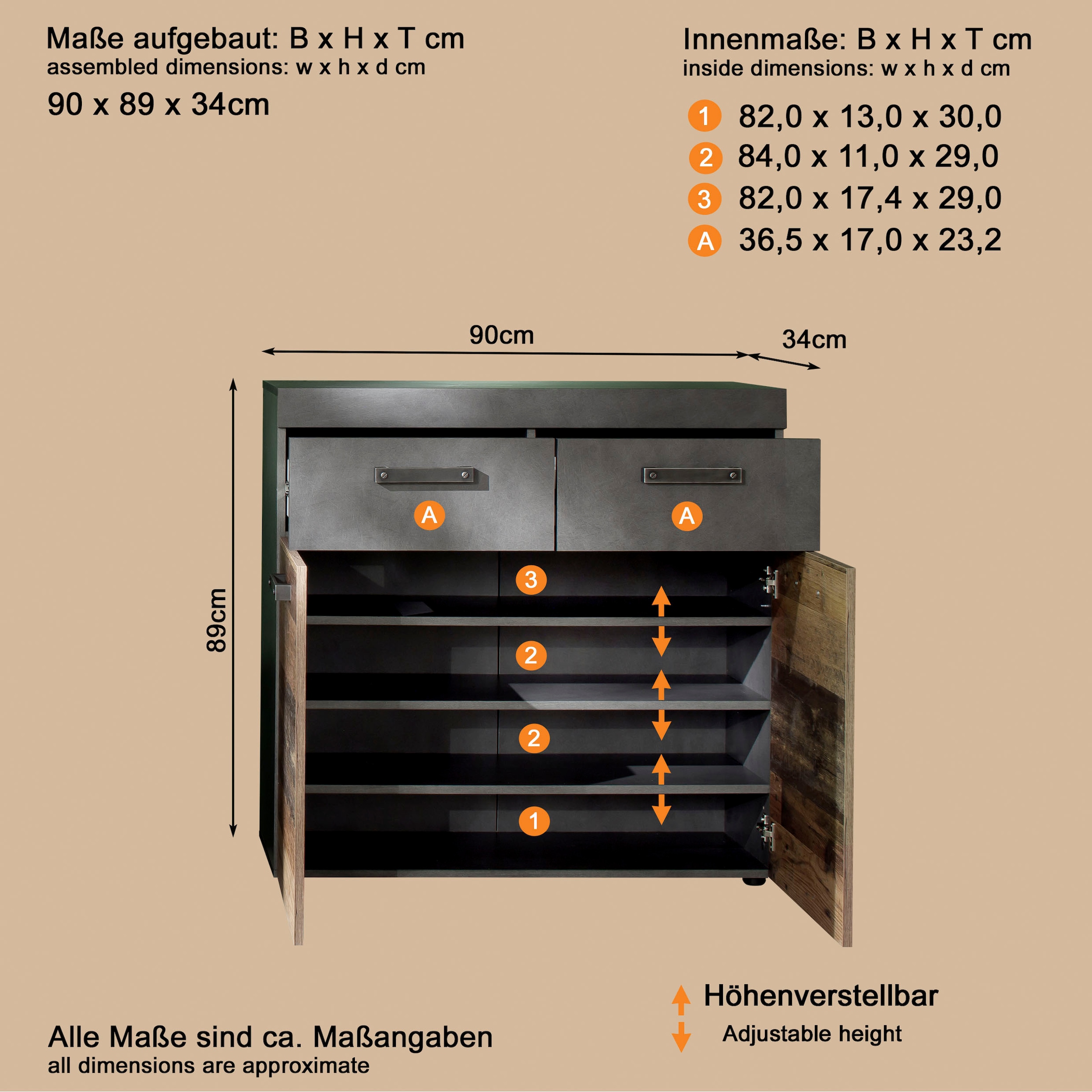 Home affaire Armoire à chaussures »Ilana« Schuhschrank für 16 Paar Schuhe - (B/T/H) 90/34/89 cm