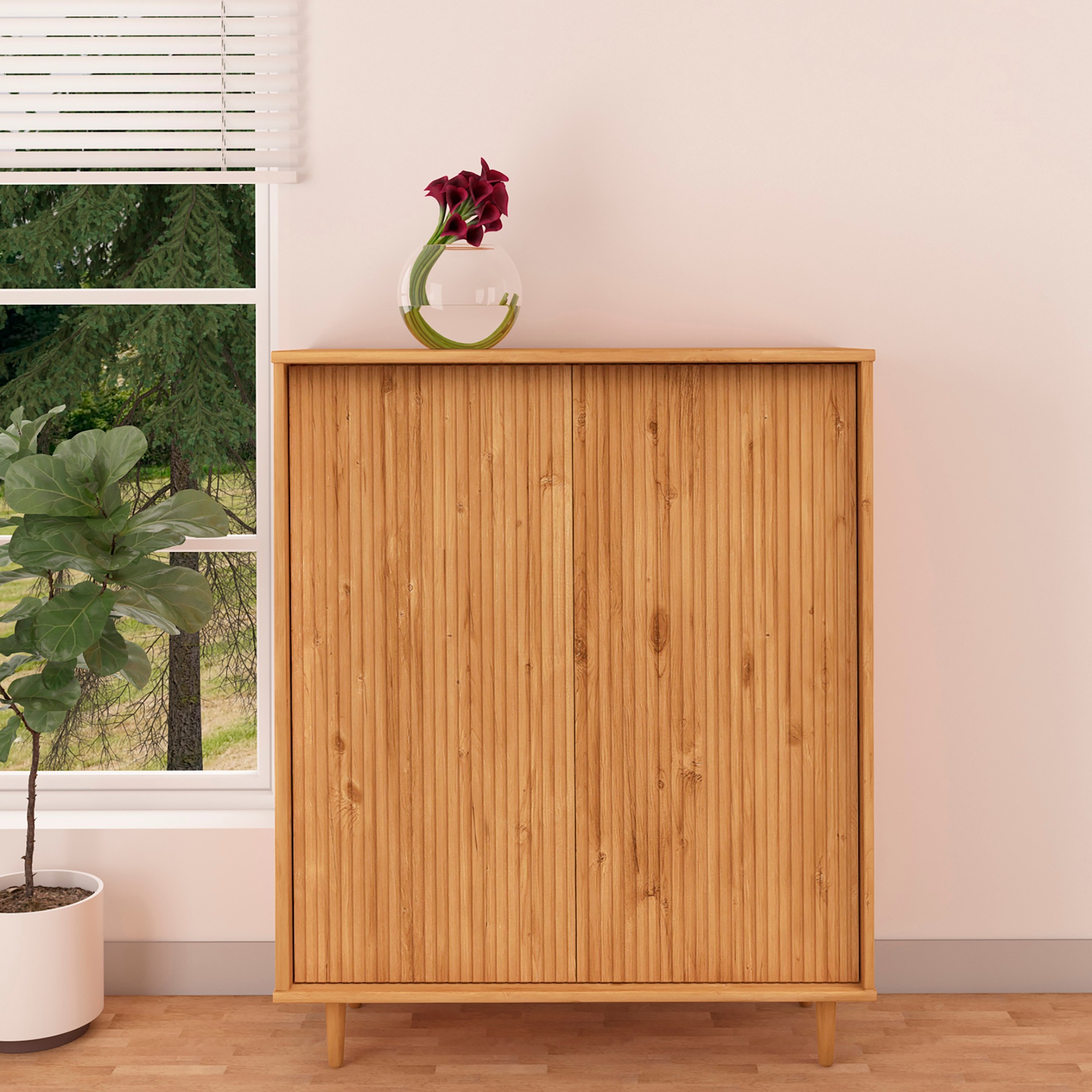 OTTO home Highboard "Malmedy Front mit gefrästen Rillen" Kommode Midischrank aus massivem Kiefernholz, Push-to-open, B 100 cm