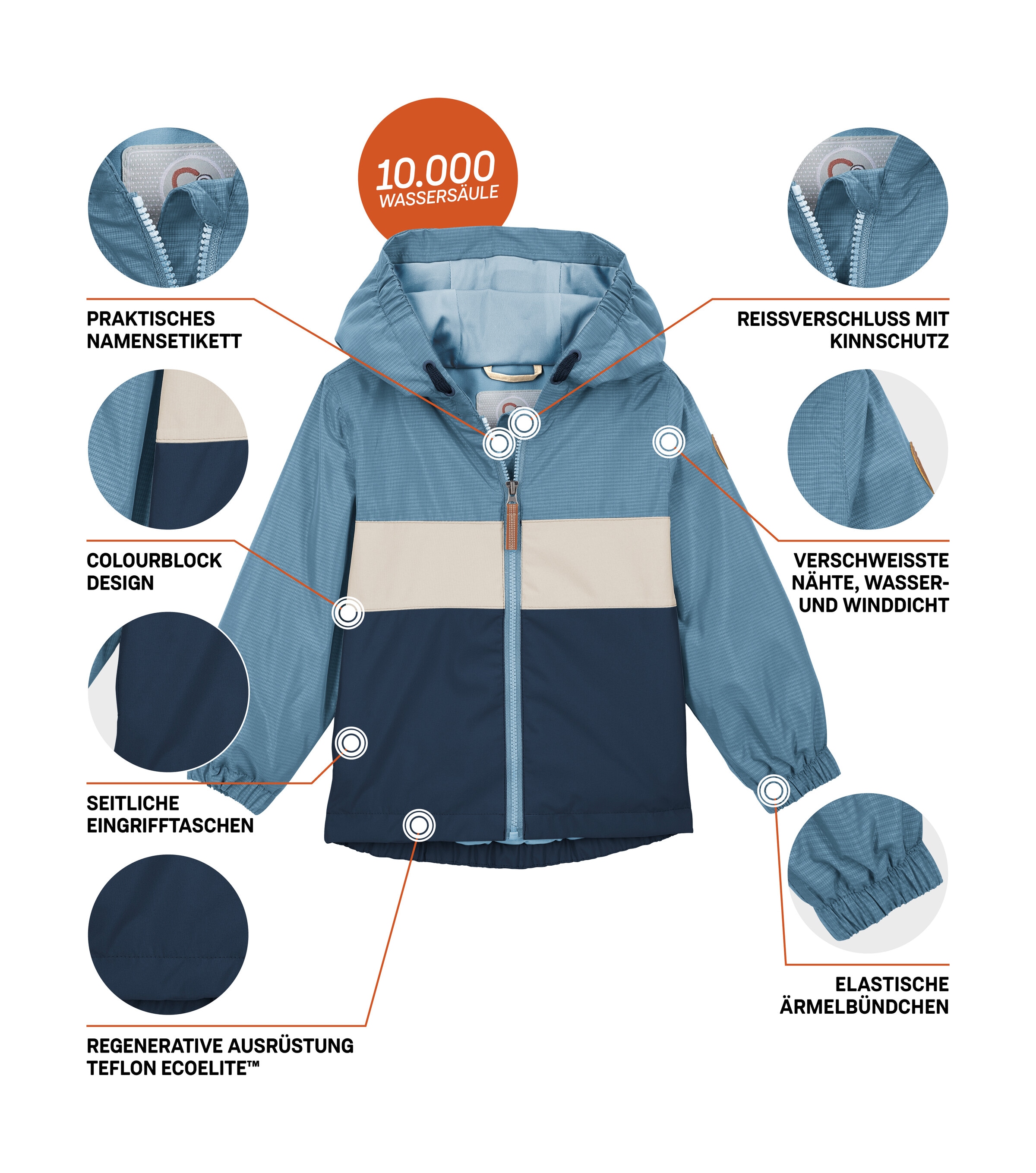 first instinct by killtec Veste fonctionnelle »FIOS 6 MNS JCKT« veste enfant étanche à l'eau et au vent avec protège-menton et étiquette nom