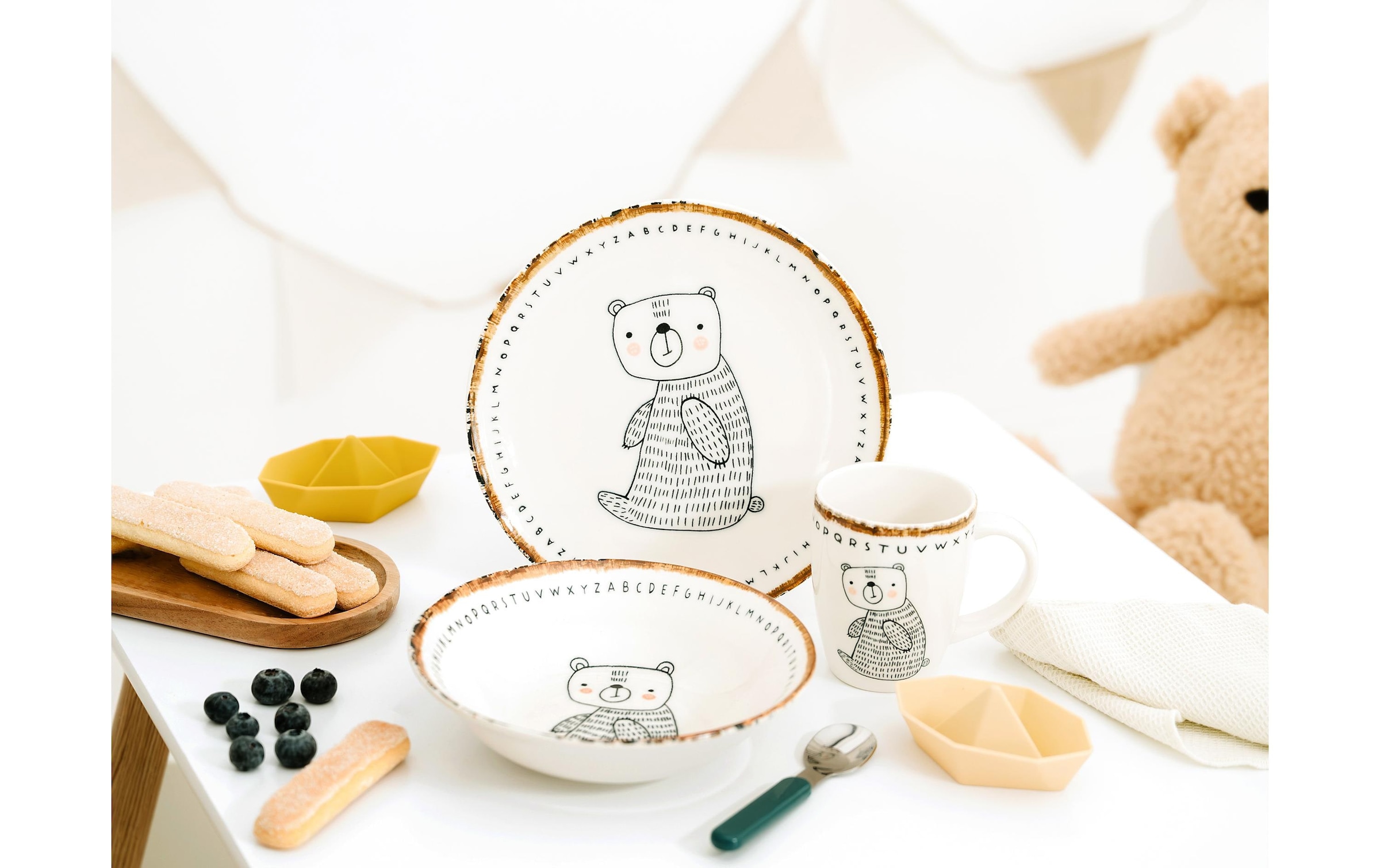 CreaTable Set de vaisselle pour enfants »Freunde des Waldes Bär Steinzeug, 3-tlg«