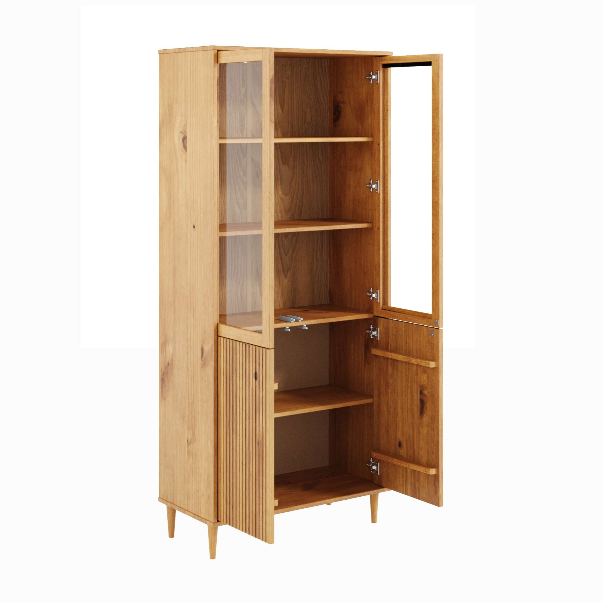 GOODproduct Vitrine »Malmedy Front mit gefrästen Rillen« aus massivem Kiefernholz, Push-to-open, FSC, Breite 80 cm, Höhe 180 cm