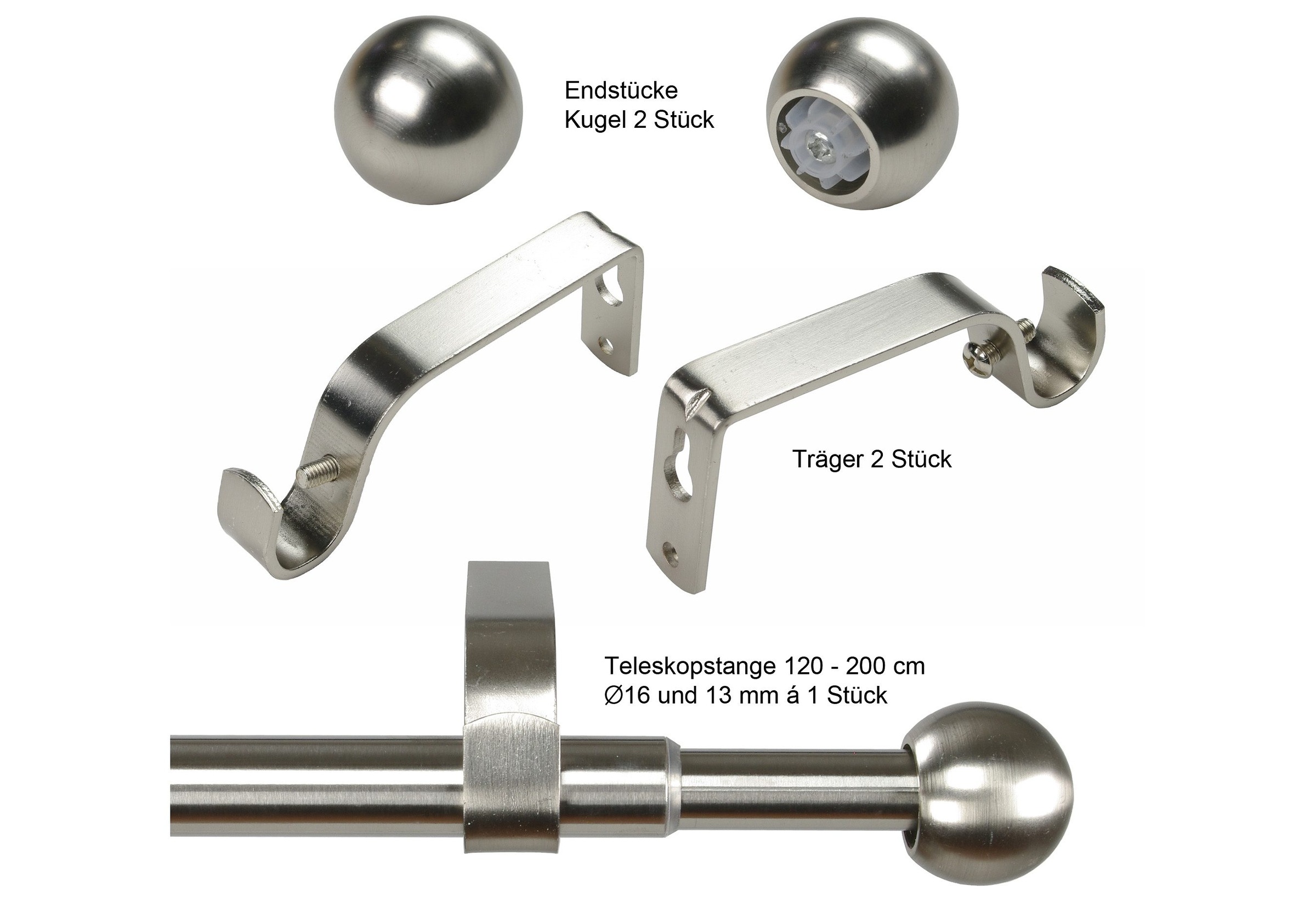 Image of Liedeco Gardinenstange »Kugel Ã˜ 16/13 mm«, 1 läufig-läufig, ausziehbar, edelstahlfarben bei Ackermann Versand Schweiz