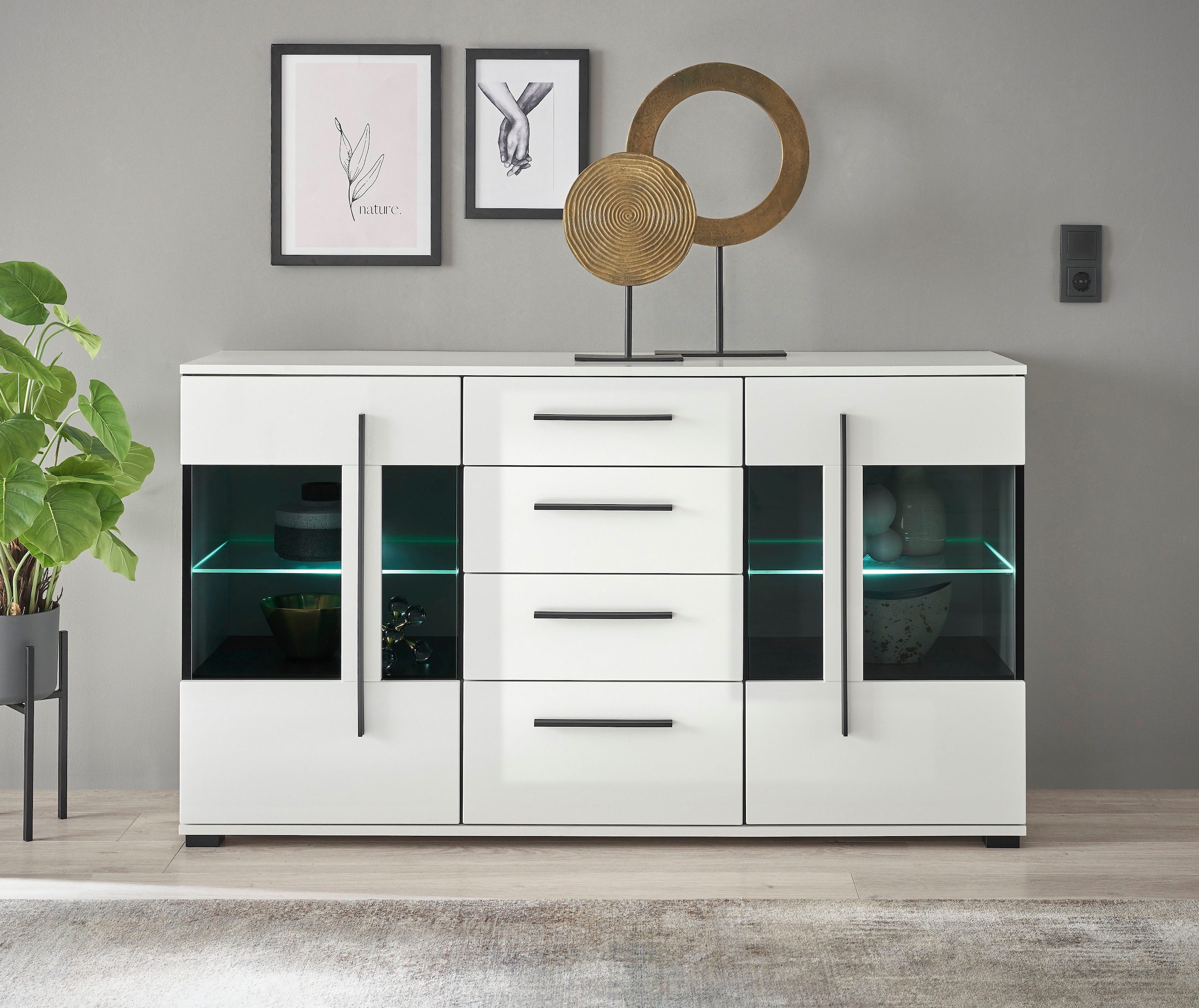 INOSIGN Sideboard »Cantara, moderner Schrank, Kommode in Eiche Evoke oder weiss«, schwarze Stangengriffe, ausreichend Stauraum, vielseitig einsetzbar