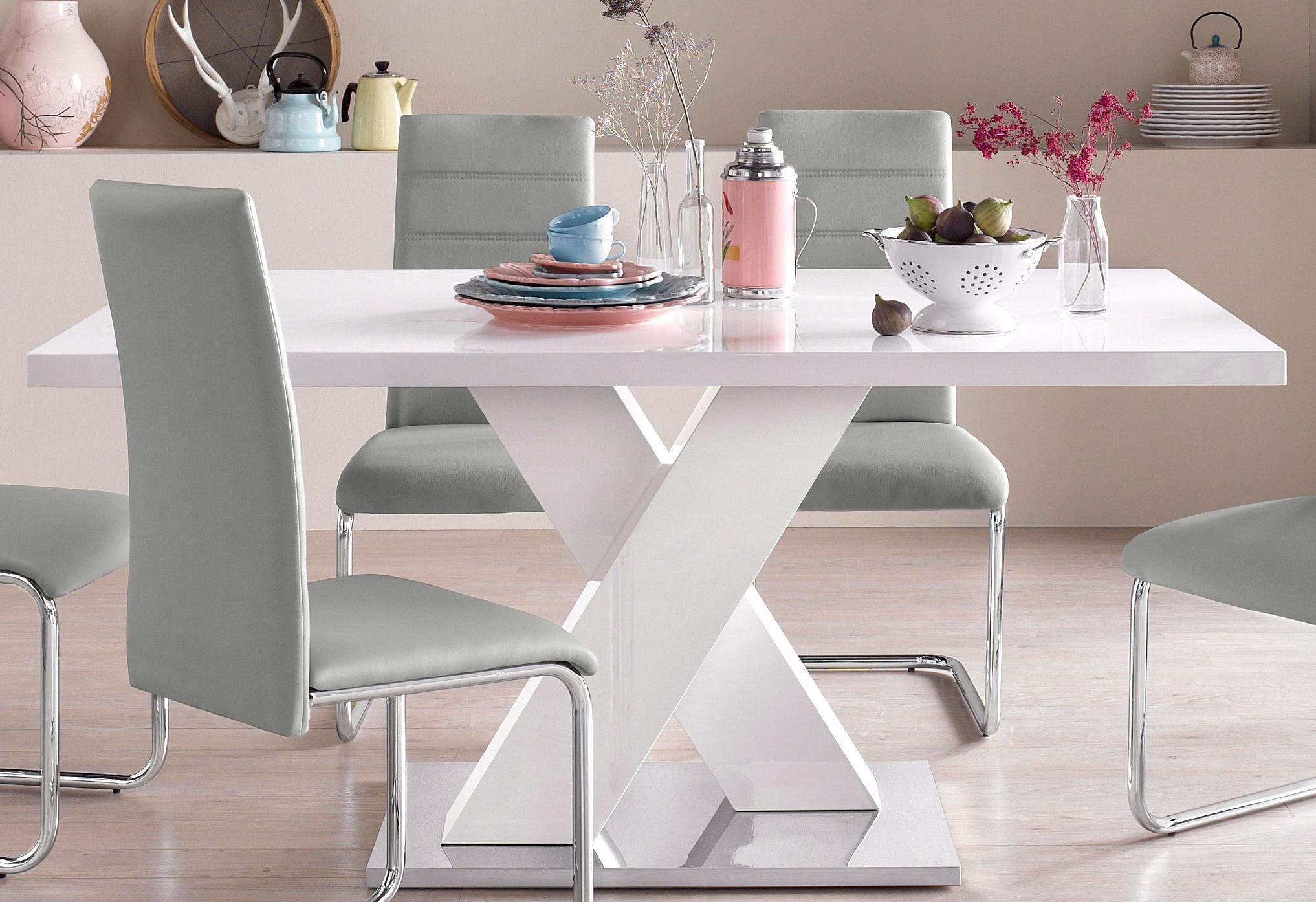 INOSIGN Esstisch »Ali, TOPSELLER! Modernes Design«, (Tisch, Küchentisch), Breite 160 cm, weiss Hochglanz, Bodenplatte aus Metall