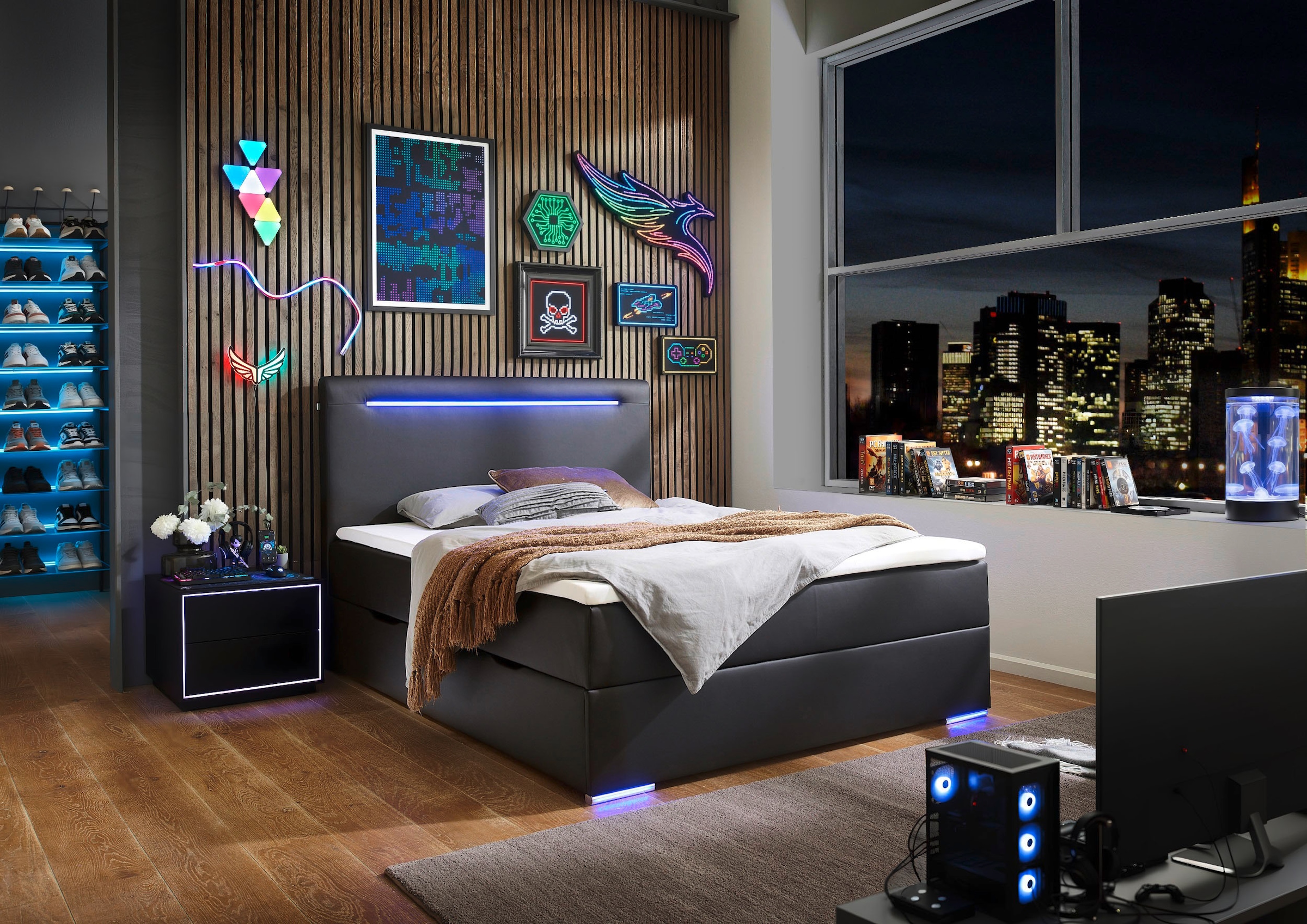 meise.möbel Boxbett »Candela inkl. Bettkasten, Topper & LED-Beleuchtung an Kopfteil & Füssen«