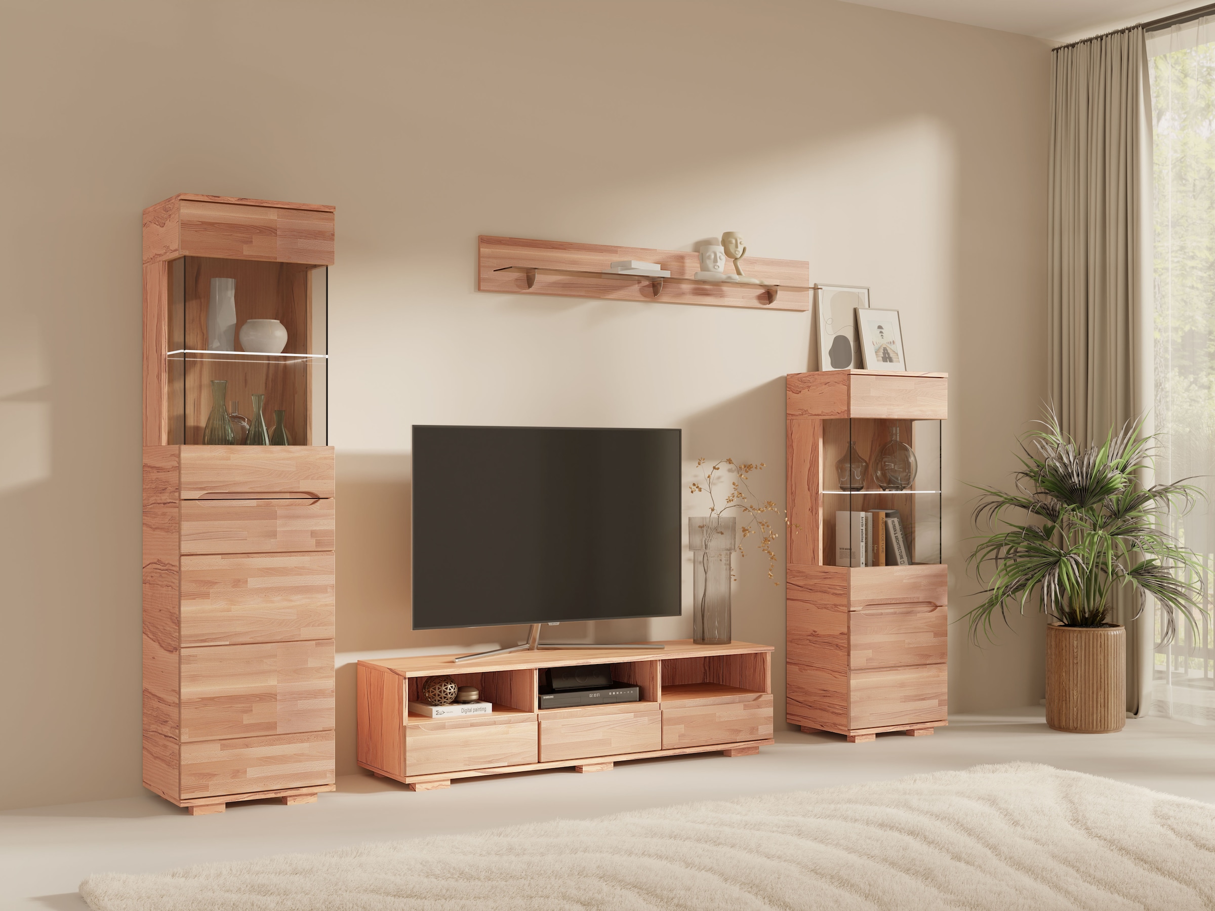 GOODproduct Vitrine »VETRO; massivholz fronten, Griffmulden, Wohnzimmer, Modern, Vitrine« B/T/H:50/40/144cm, Variable einlegeboden, Türanschlag L/R, 4Fächer