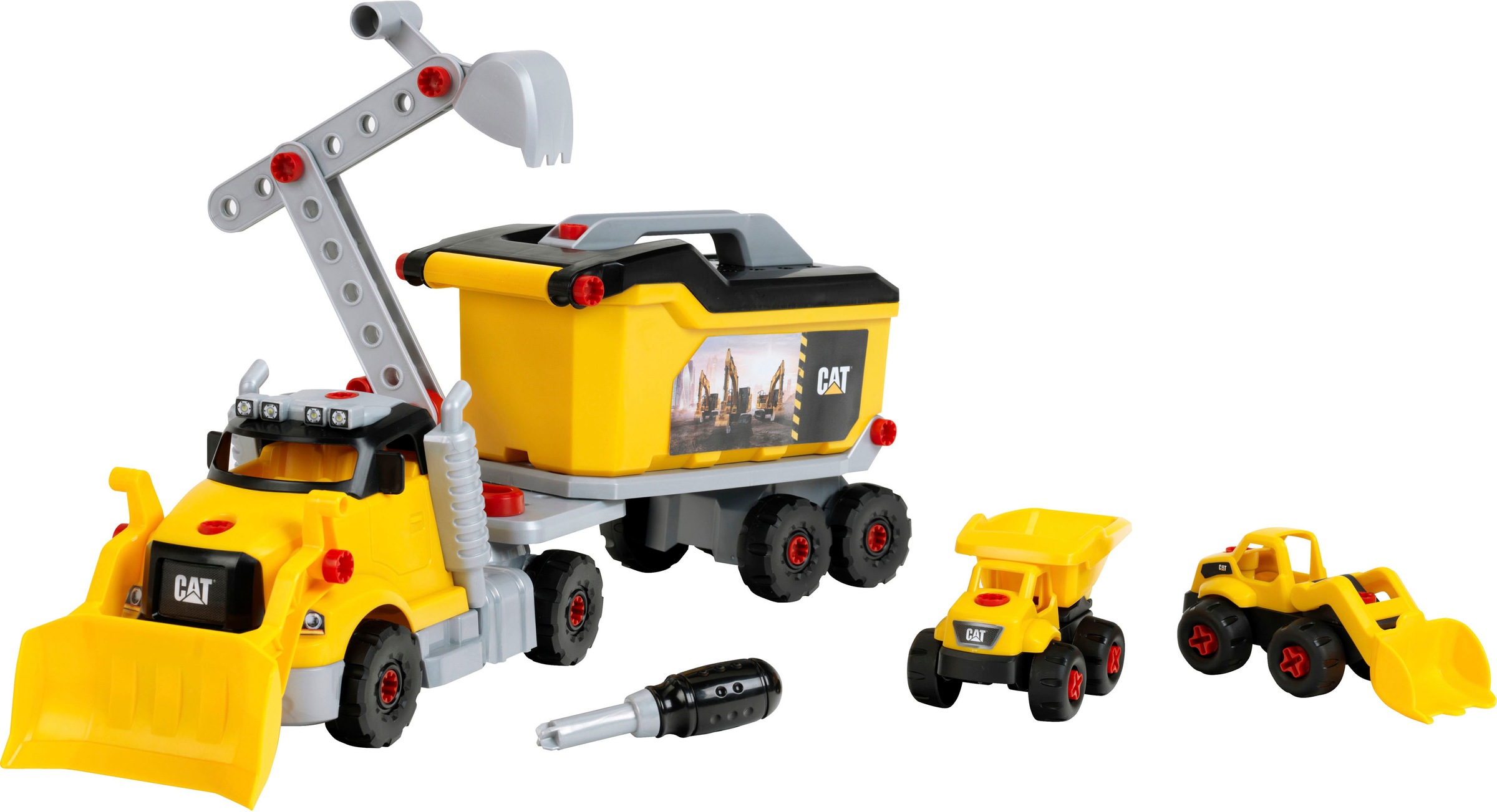 Spielzeug-LKW »Cat® - Schraubtruck Set 4in1«, (Set, 96 tlg.)