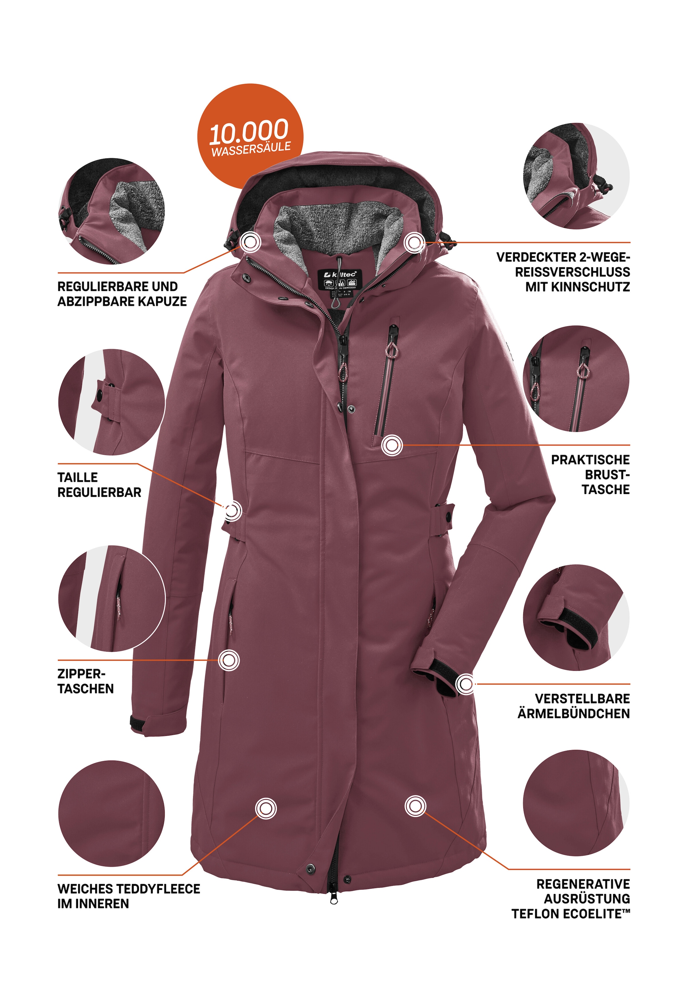 Killtec Parka »KOW 165 WMN PRK« Wasser- und winddichter Parka mit Teddyfleece und abnehmbarer Kapuze