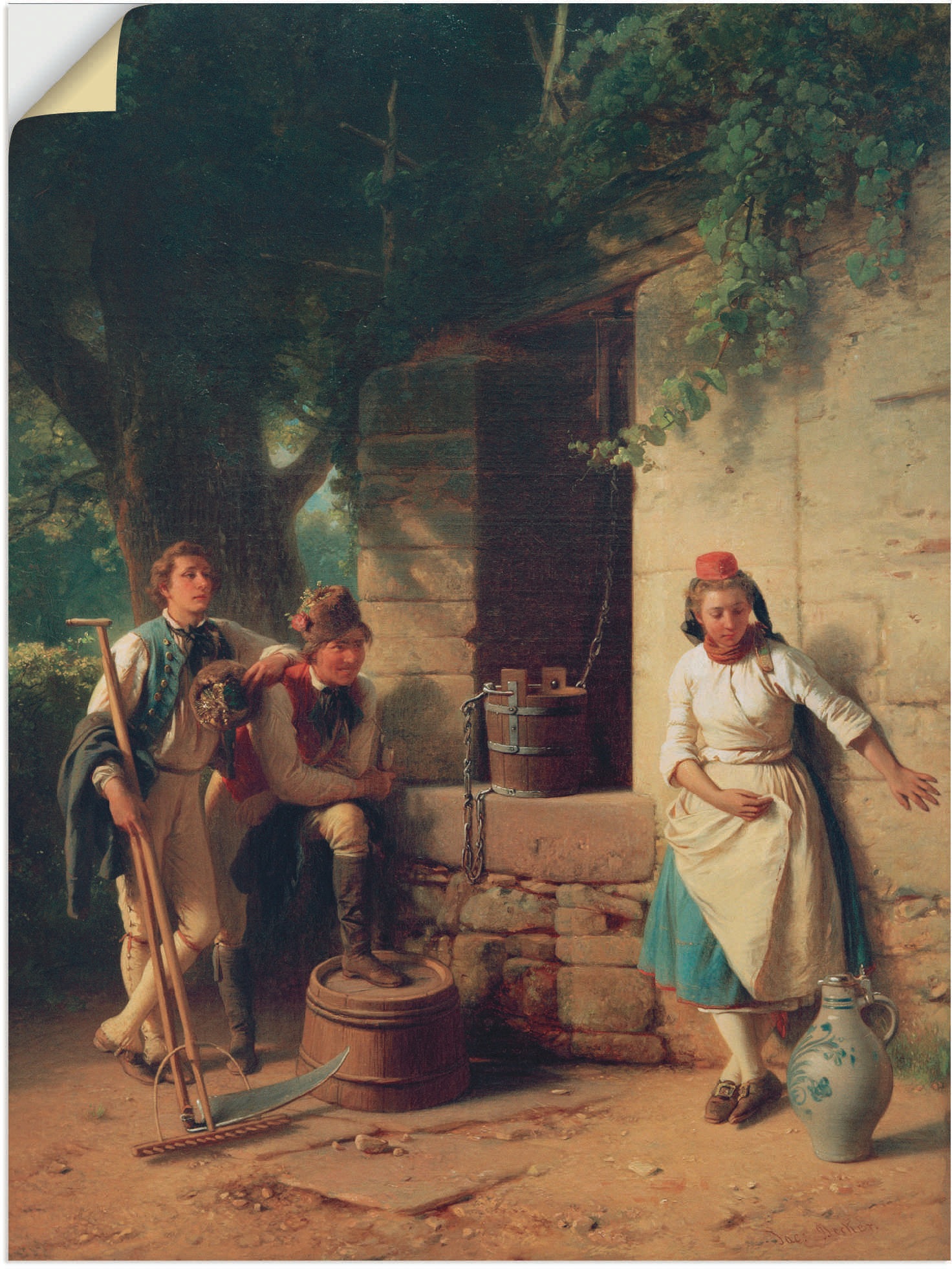 Image of Artland Wandbild »Mädchen am Brunnen«, Bilder von Liebespaaren, (1 St.), in vielen Grössen & Produktarten - Alubild / Outdoorbild für den Aussenbereich, Leinwandbild, Poster, Wandaufkleber / Wandtattoo auch für Badezimmer geeignet bei Ackermann Versand Sc