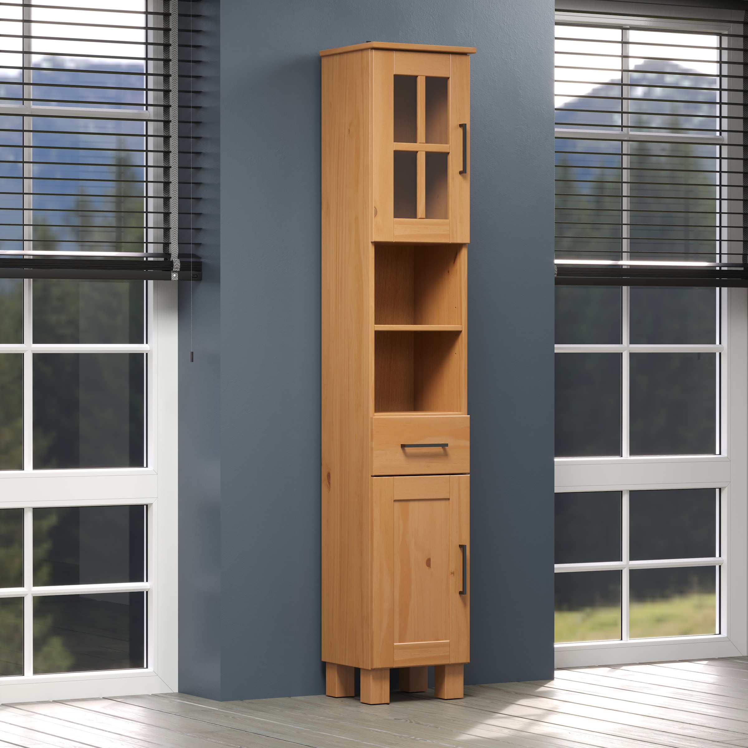 welltime Hochschrank »Ulea«, (1 St.), Badschrank aus Massivholz mit Schubkasten - Masse (B/T/H) 33/30/180 cm