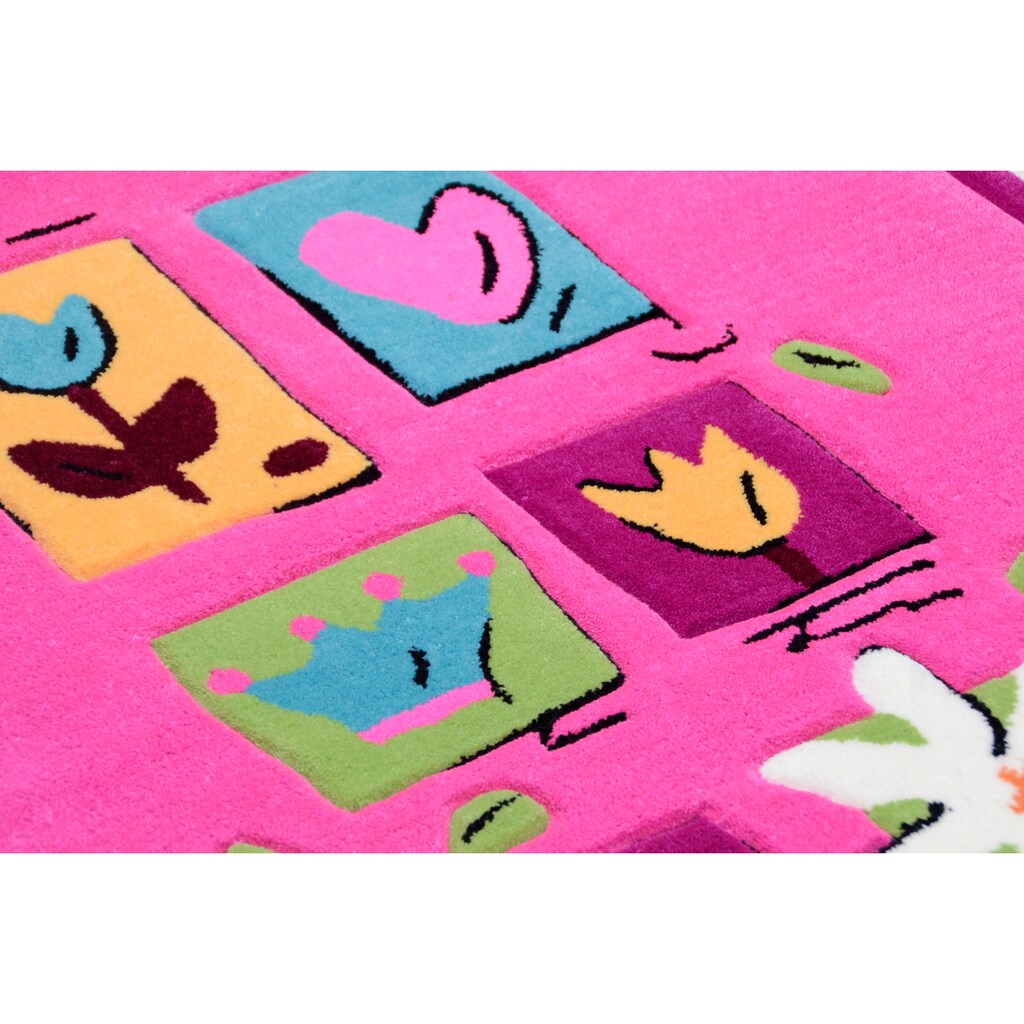 THEKO Kinderteppich »Wunderland«, rechteckig, Kurzflor, Motiv Blumen, handgearbeiteter Reliefschnitt