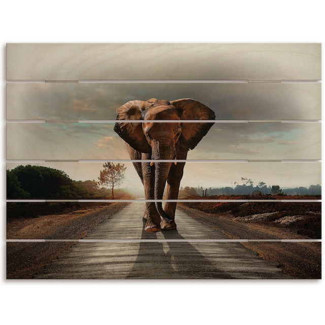 Artland Holzbild »Ein Elefant läuft auf der Strasse«, Elefanten Bilder, (1  St.) maintenant