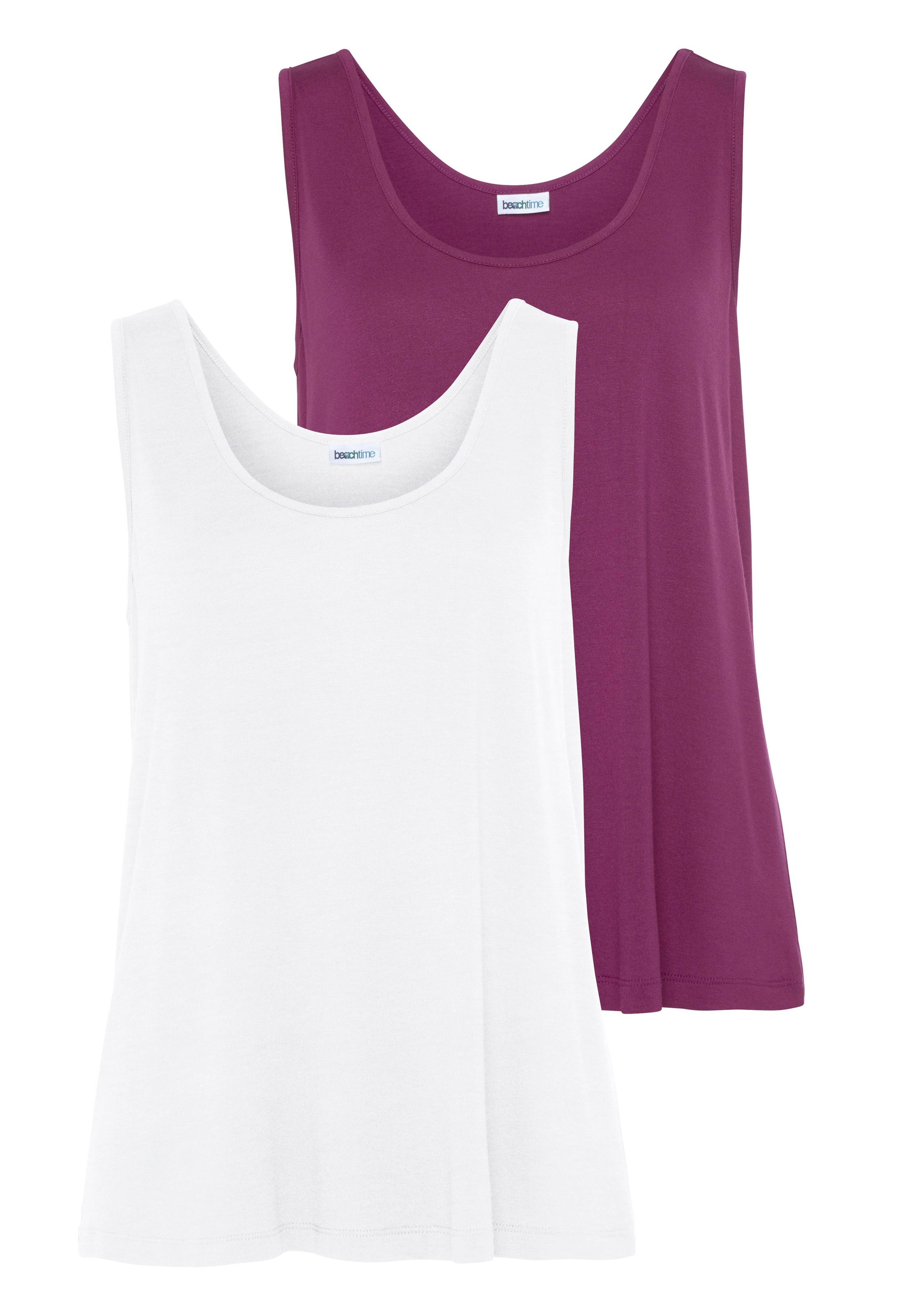 Image of Beachtime by Lascana Tanktop "im 2er-Pack aus Viskosejersey" 2er-Pack, uni Sommertops, lockere Passform, schlichte Jerseytops, Basic