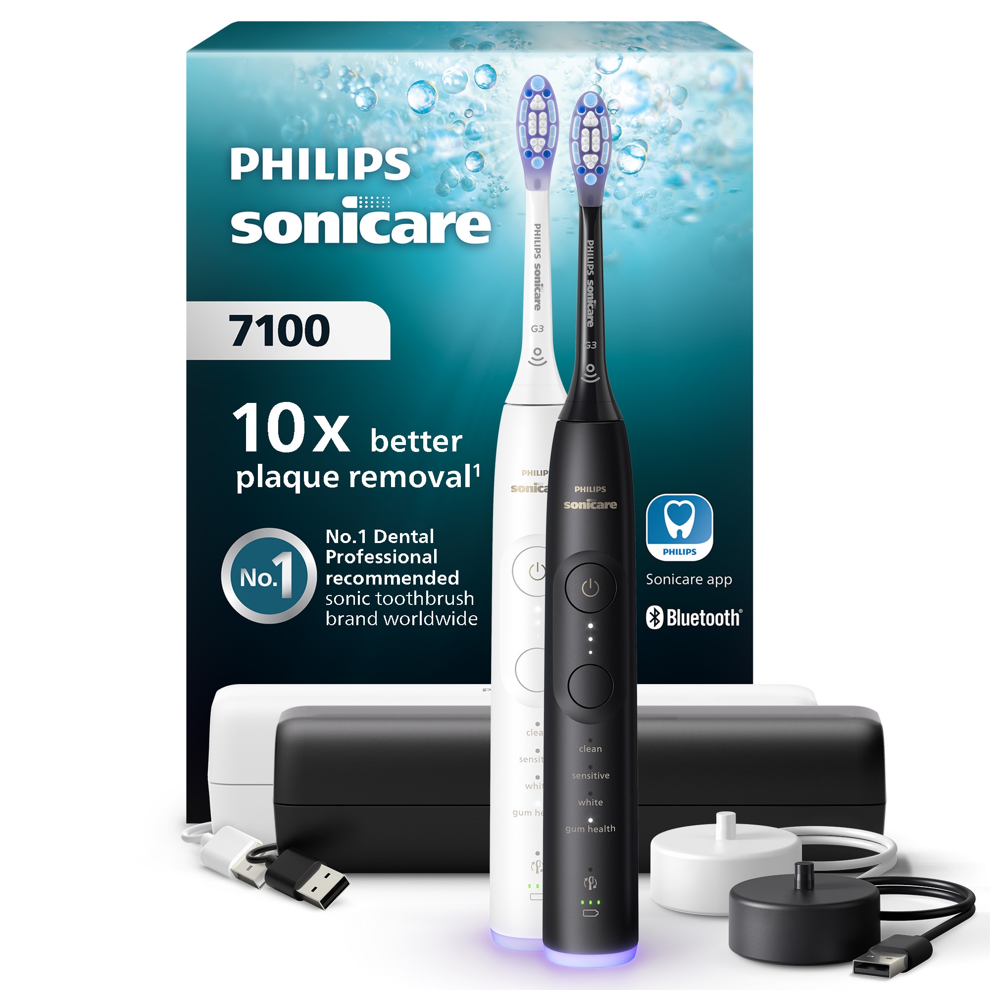 Image of Philips Sonicare Elektrische Zahnbürste "Series 7100 HX7429/02" 2 Stk. Aufsteckbürsten mit Andruckkontrolle, 7 Putzeinstellungen, inkl. Reiseladeetui