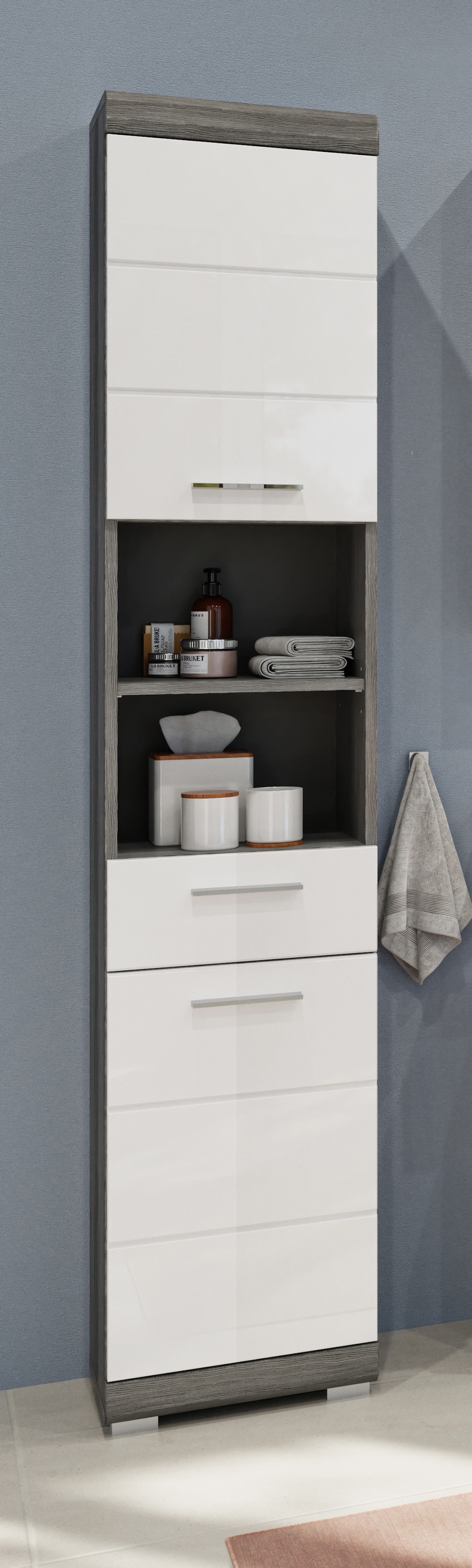 welltime Armoire haute »SIENA, Breite 37cm, 2 Tür, 1 Schubkasten, 2 offene Fächer, MDF-Front« TOPSELLER!, 1 cuis tlg. in verschiedenen Farben erhältlich, Badmöbel, Badschrank, Schrank, Bad