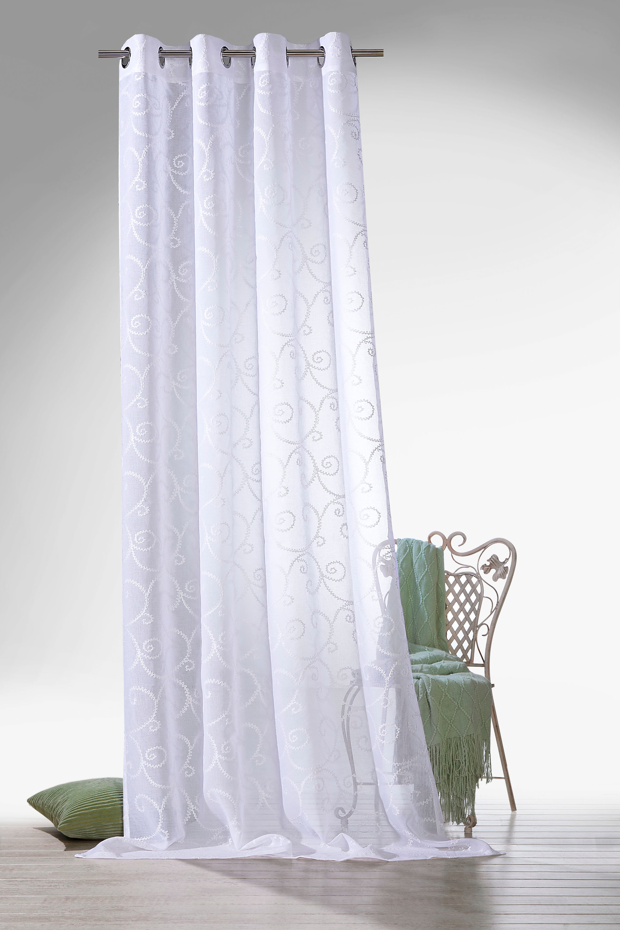 Image of Weckbrodt Vorhang "Romance" Ösen 1 Stk. tlg. echte Stickerei, halbtransparent, Muster Raute, Gardine, Store
