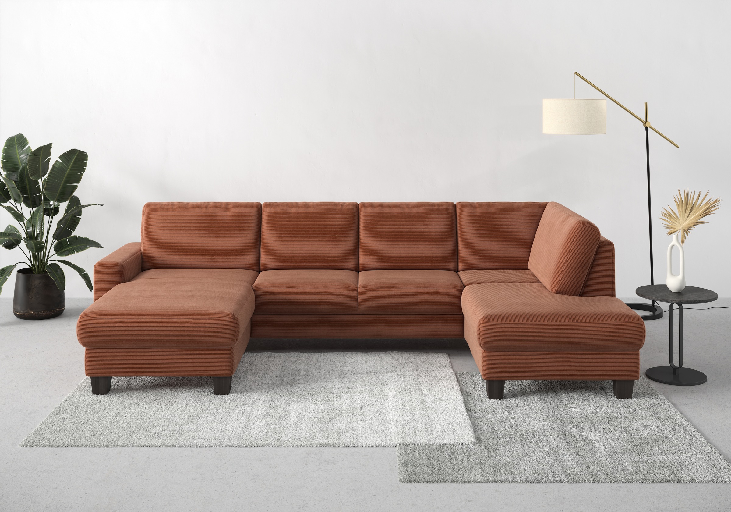 Home affaire Wohnlandschaft »Summer U-Form«, mit oder ohne Bettfunktion und Bettkasten, wengefarbene Holzfüsse