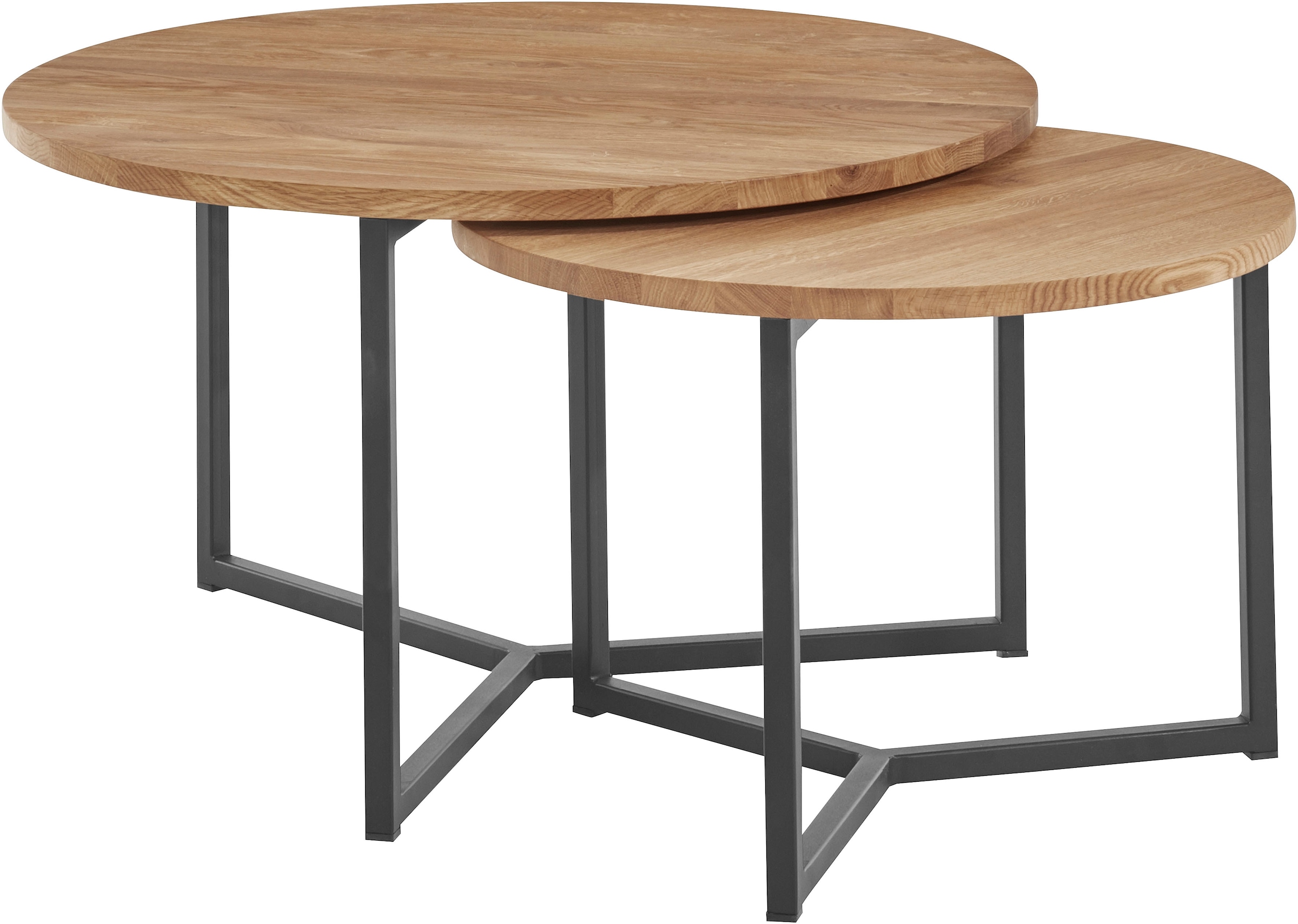 Image of andas Couchtisch "Likta" Gesamtmasse 1 D/H: 73/41 & 2 D/H: 56/39 cm, aus Eichenholz, FSC zertifiziert, 2er-Set, stabiles Metallgestell