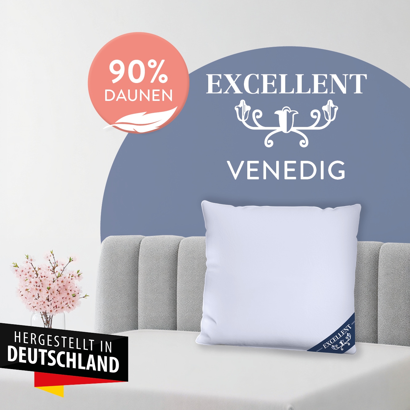 Excellent »Venedig, Kissen 1-tlg. oder 2-tlg. hergestellt in Deutschland!« Füllung: 90% Daunen  (Aussenkammer) 1 cuis tlg. oreiller en 40x80 et 80x80, primé par les instituts Hohenstein