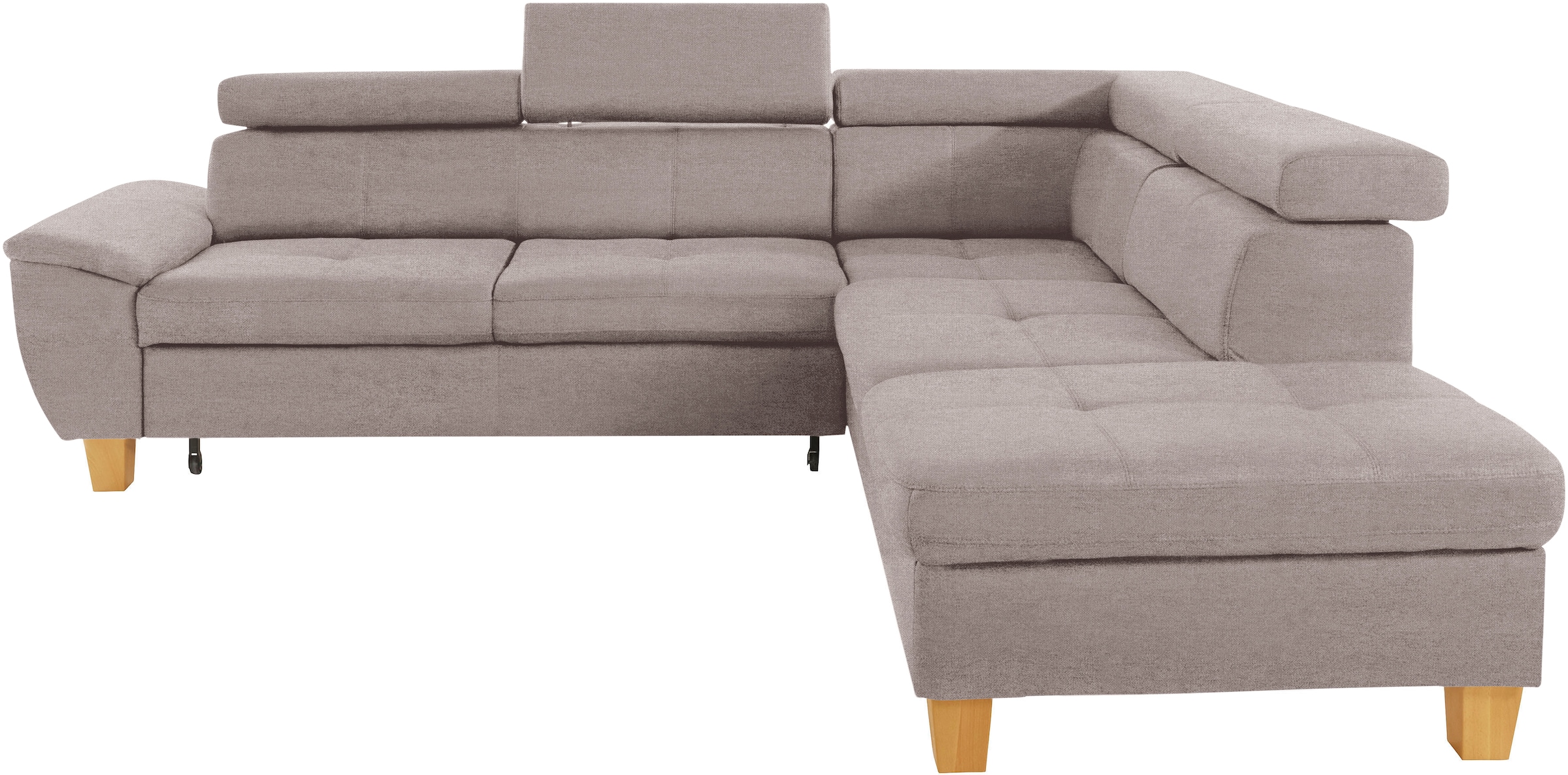 exxpo - sofa fashion Canapé d'angle »Enya, hoher Sitzkomfort, Breite 266cm, bequem, 12cm hohe Füsse, L-Form« mit Kopfteilverstellung, wahlweise Bettfunktion u. Bettkasten