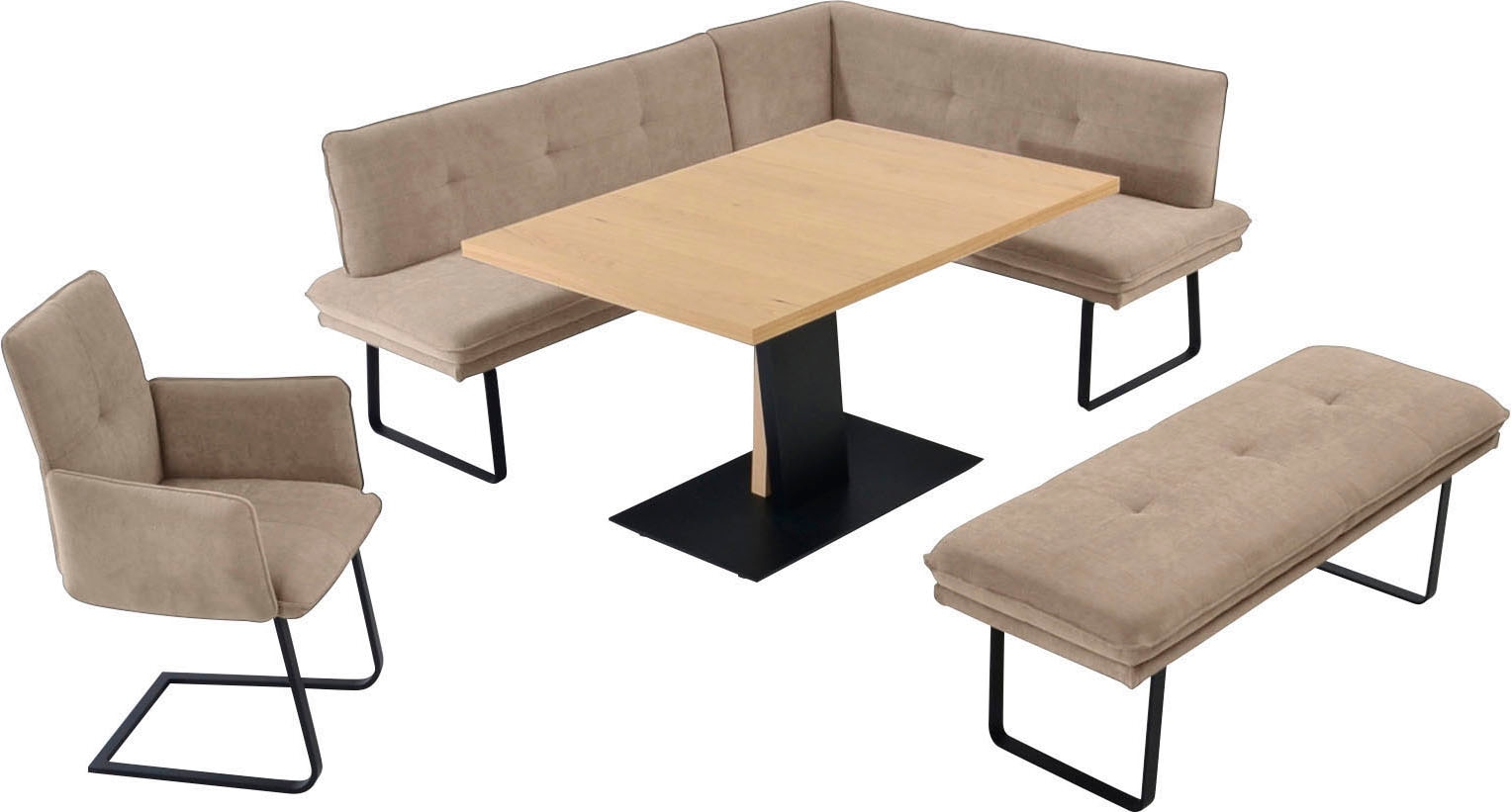 K+W Komfort & Wohnen Essgruppe »Giacomo III« 4 Stk. tlg. wahlweise links oder rechts langer Schenkel 207cm, Freischwingersessel