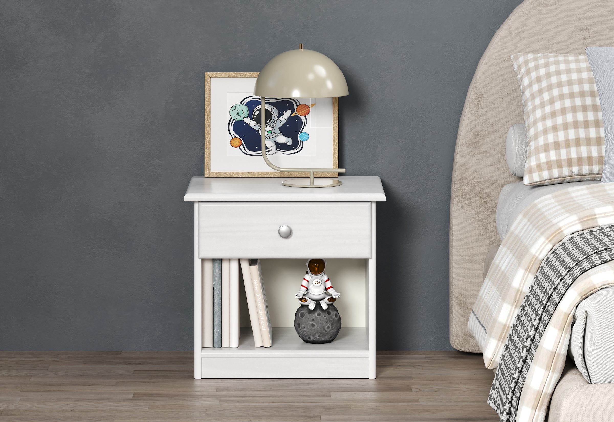 Home affaire Nachtkommode »Delsbo Nachtschrank Schrank Schlafzimmer Beistellschrank« Landhaus Design aus Kiefernholz, 1 Stk. tlg. Massivholz Nachttisch Weiss lackiert - Nachtkonsole (B/T/H) 44/34/41 cm