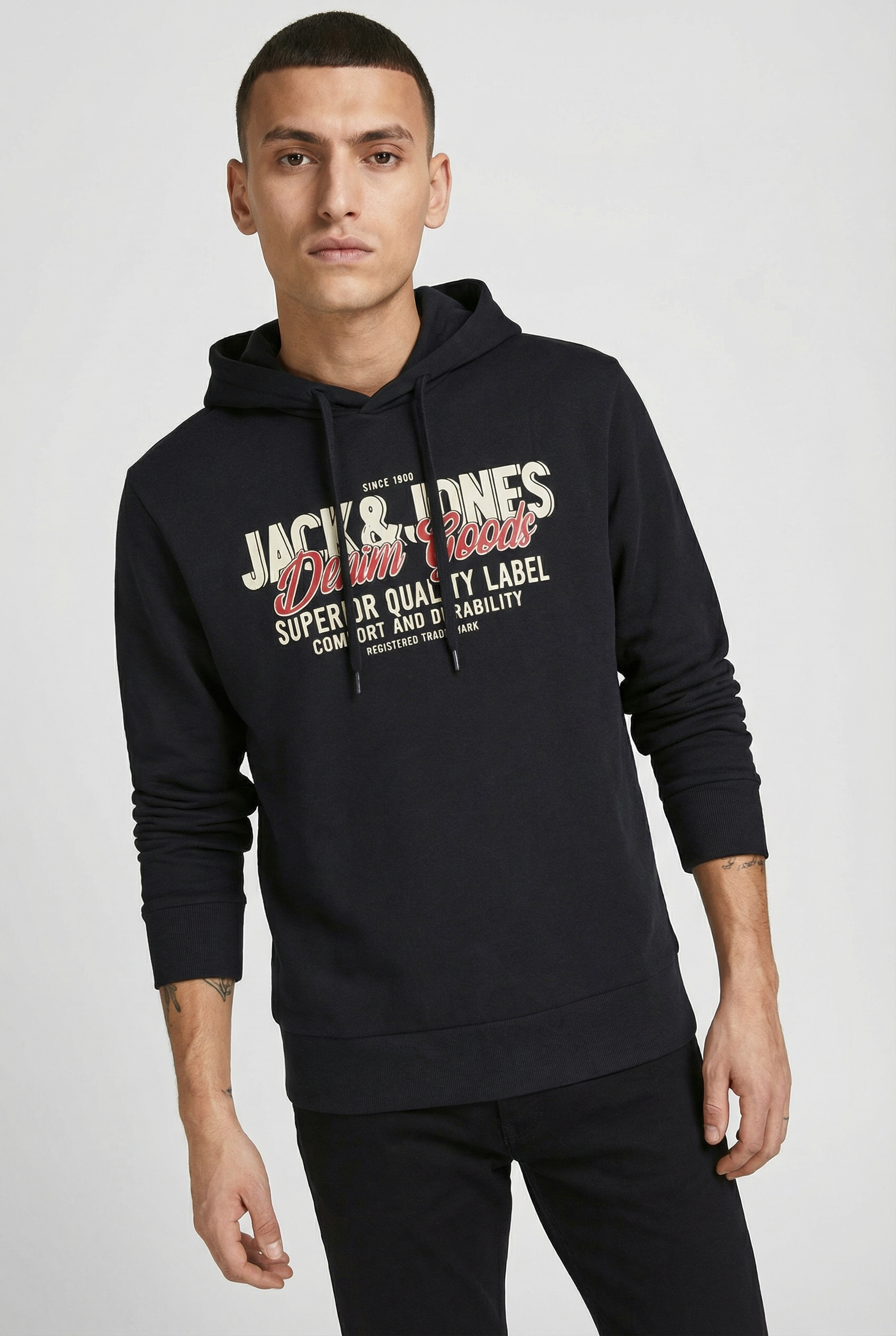 Image of Jack & Jones PlusSize Hoodie "JJELOGO SWEAT HOOD 2 COL 24/25 NOOS PLS", mit Logo Frontprint