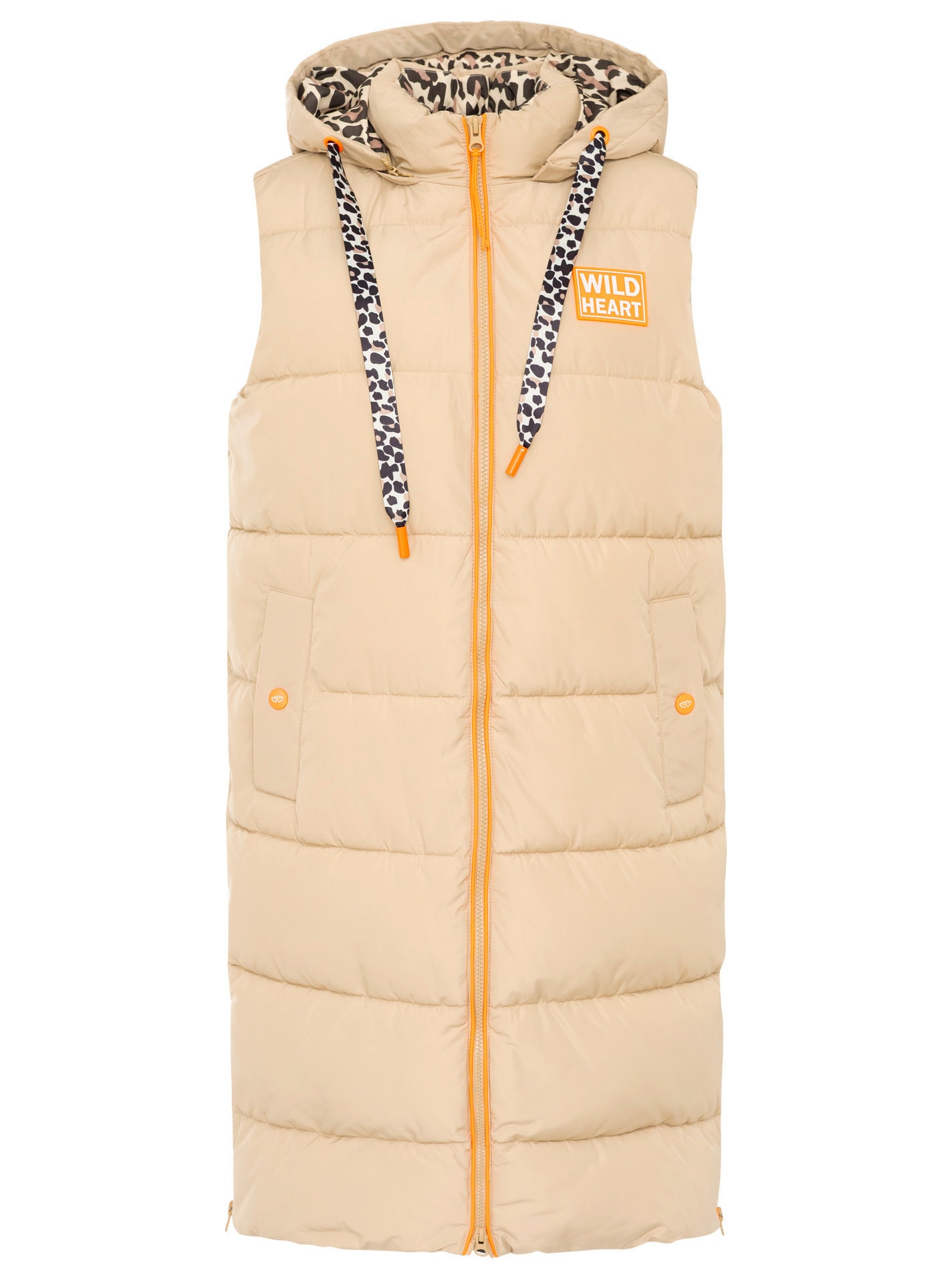 Zwillingsherz Gilet long »„Leo“« avec capuche, fermeture éclair à l'avant et sur les côtés, poches, détails léopard,