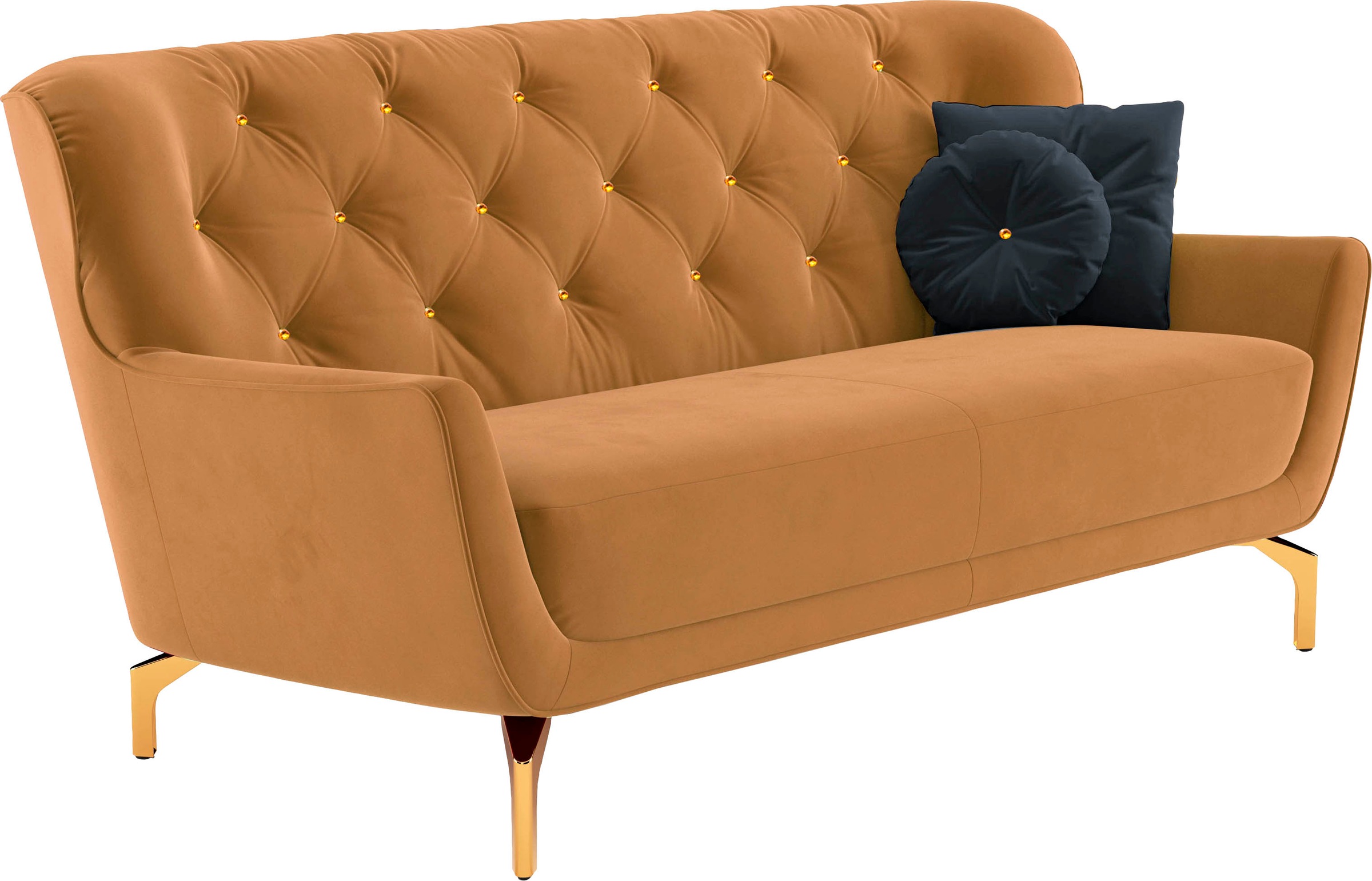 sit&more Polstergarnitur »Orient 3« 2 Stk. tlg. inkl. 4 Zierkissen mit Strass-Stein, goldfarbene Metallfüsse