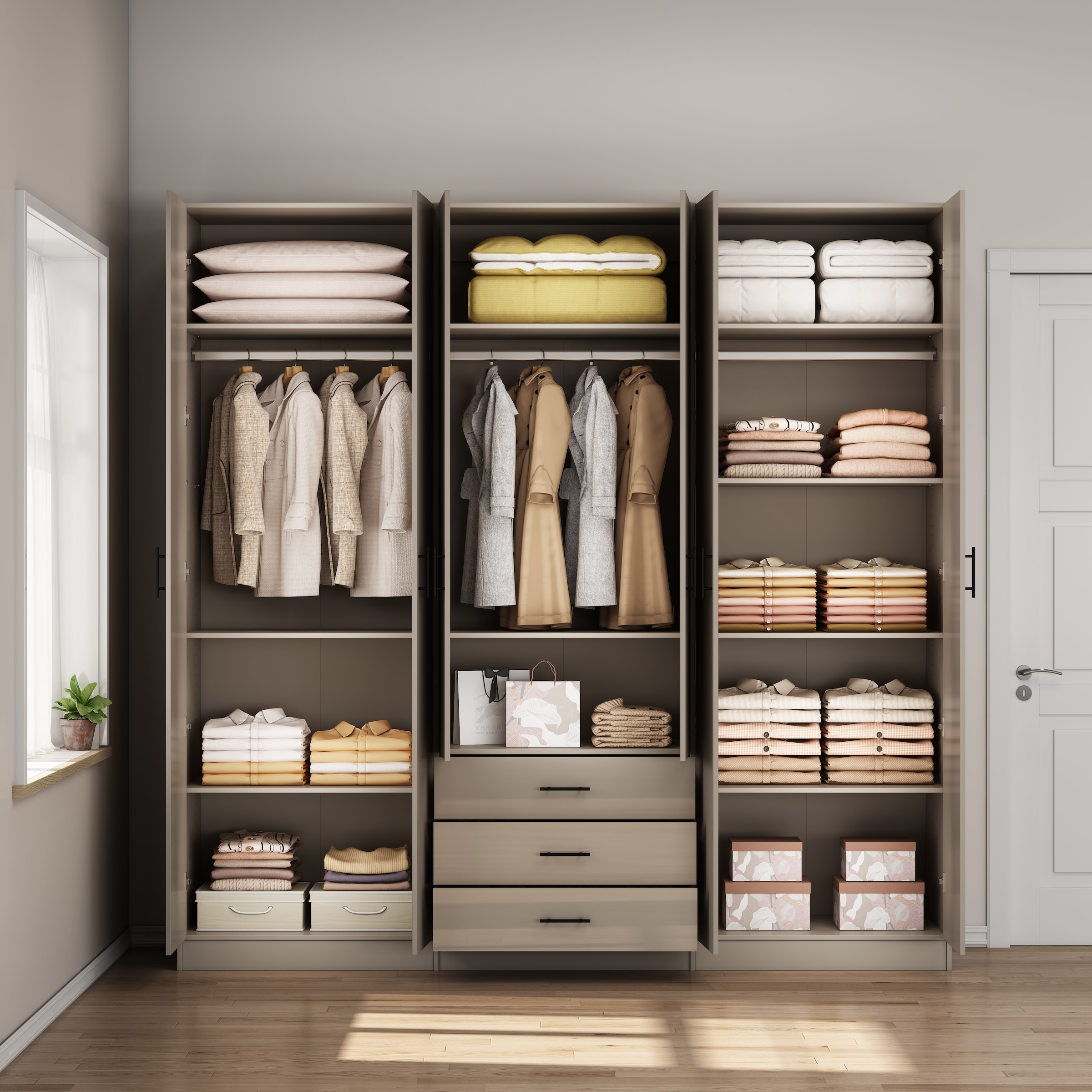 GOODproduct Kleiderschrank »Trento Schlafzimmerschrank Garderobe hochglanz« in 2 unterschiedlichen Schrankhöhen wählbar,  Schrank mit 6 Türen und 3 Schubladen, hochglanz Fronten, Höhe 2,39m