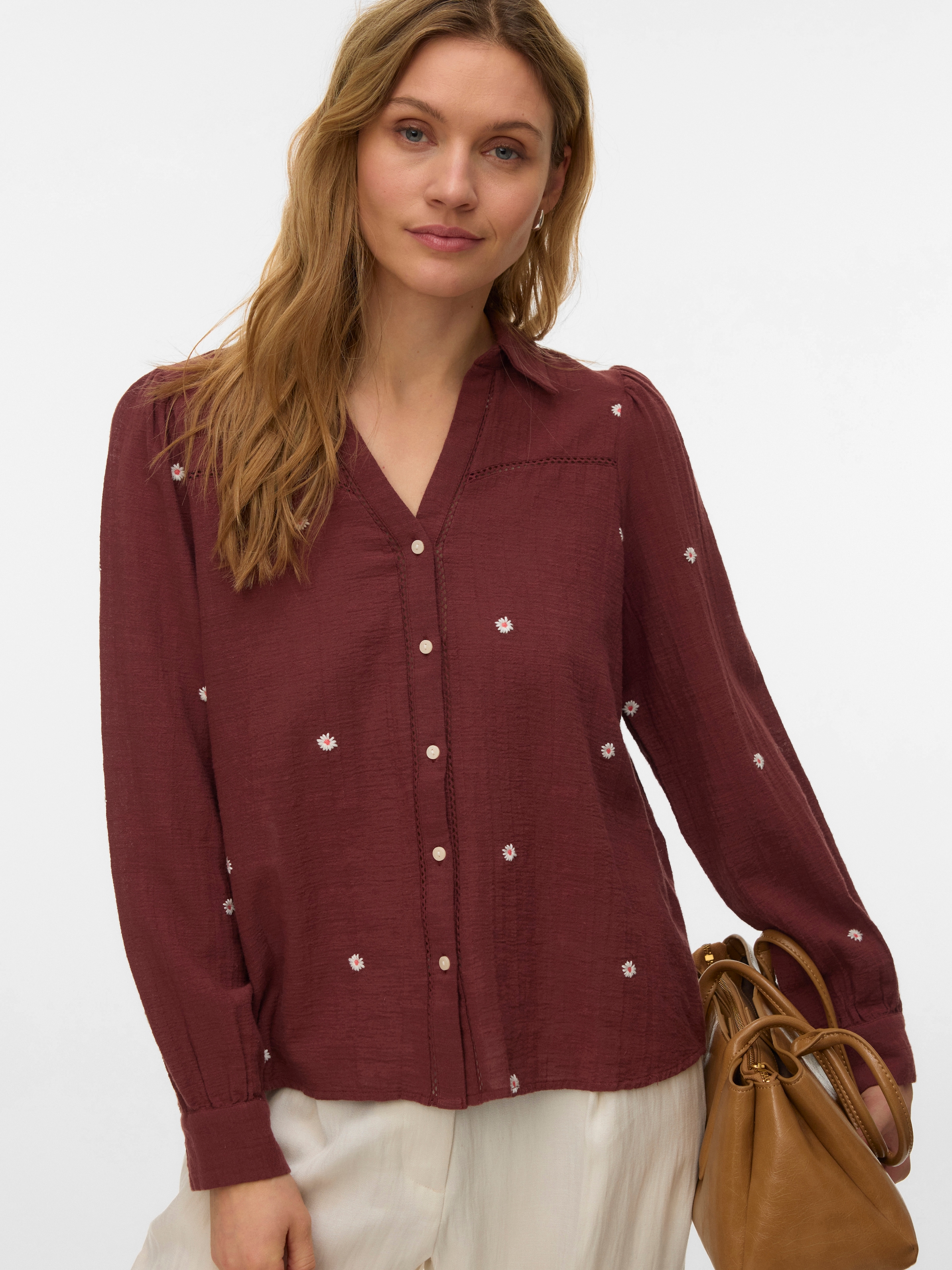 Image of Vero Moda Langarmbluse "VMJILLIAN LS SHIRT WVN BTQ" Baumwolle